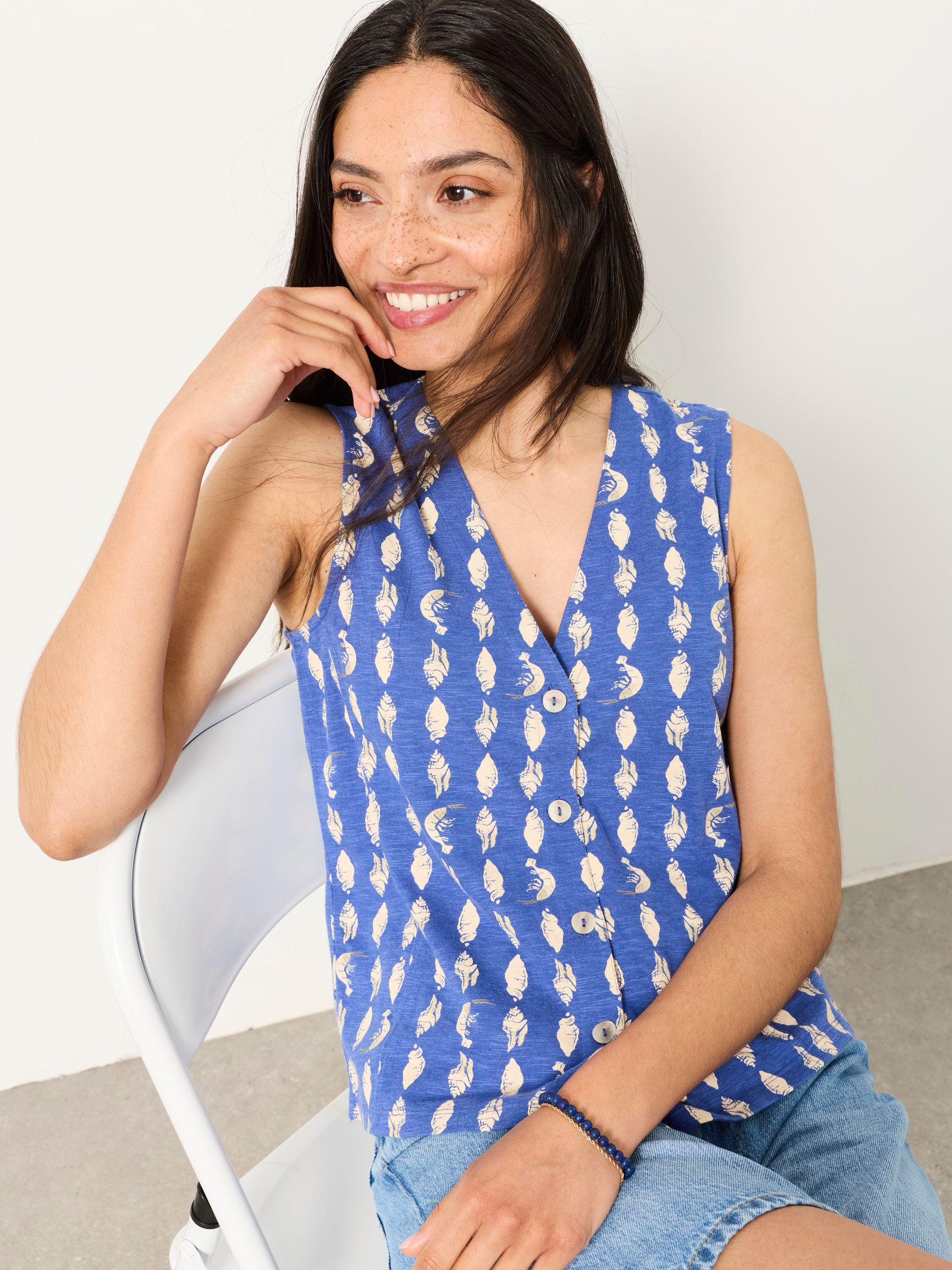 Joni Blue Linear Shells Jersey Waistcoat - Image 4 of 5