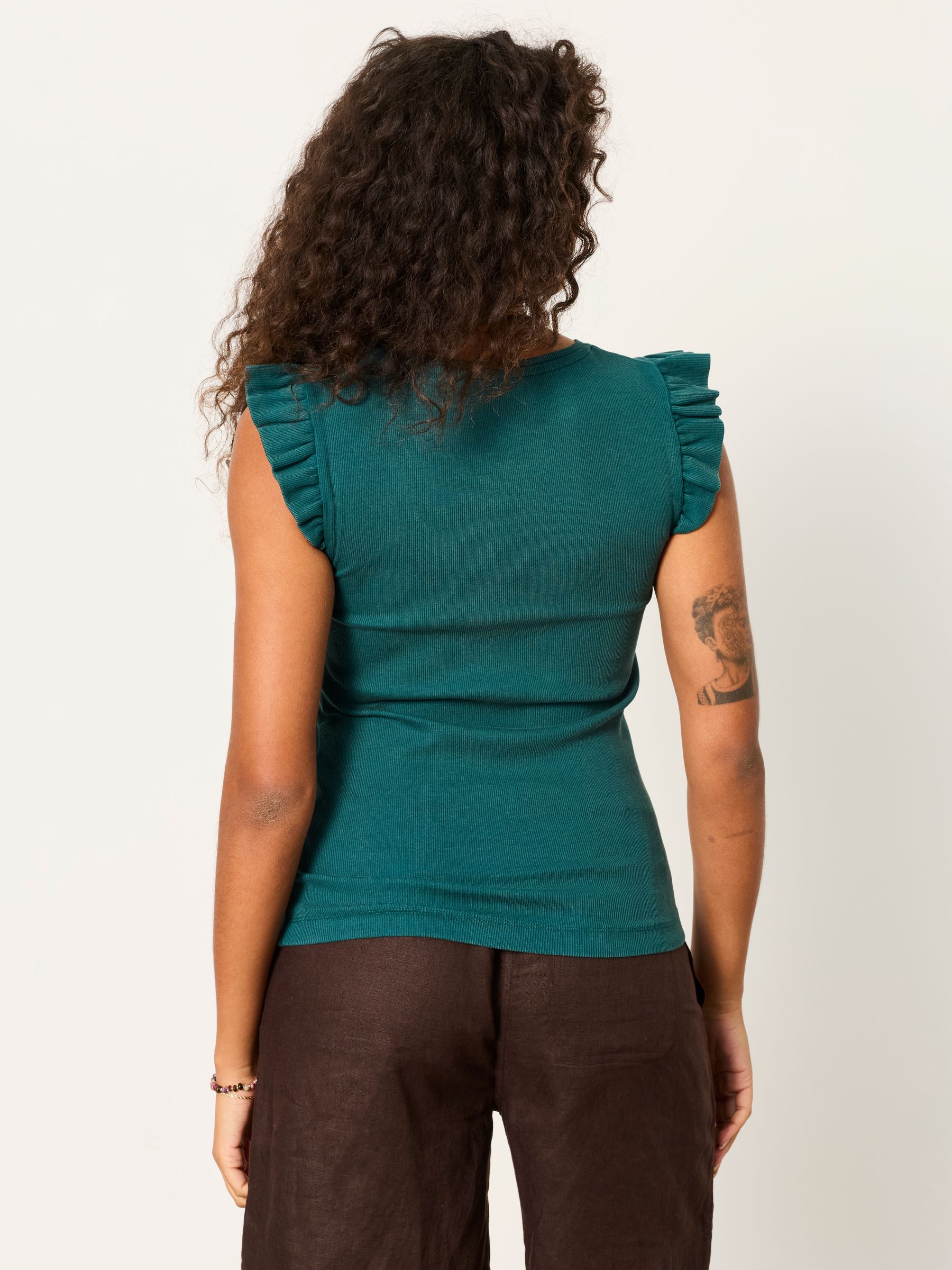 Dark Teal Green Frill Sleeveless Top - Image 2 of 6
