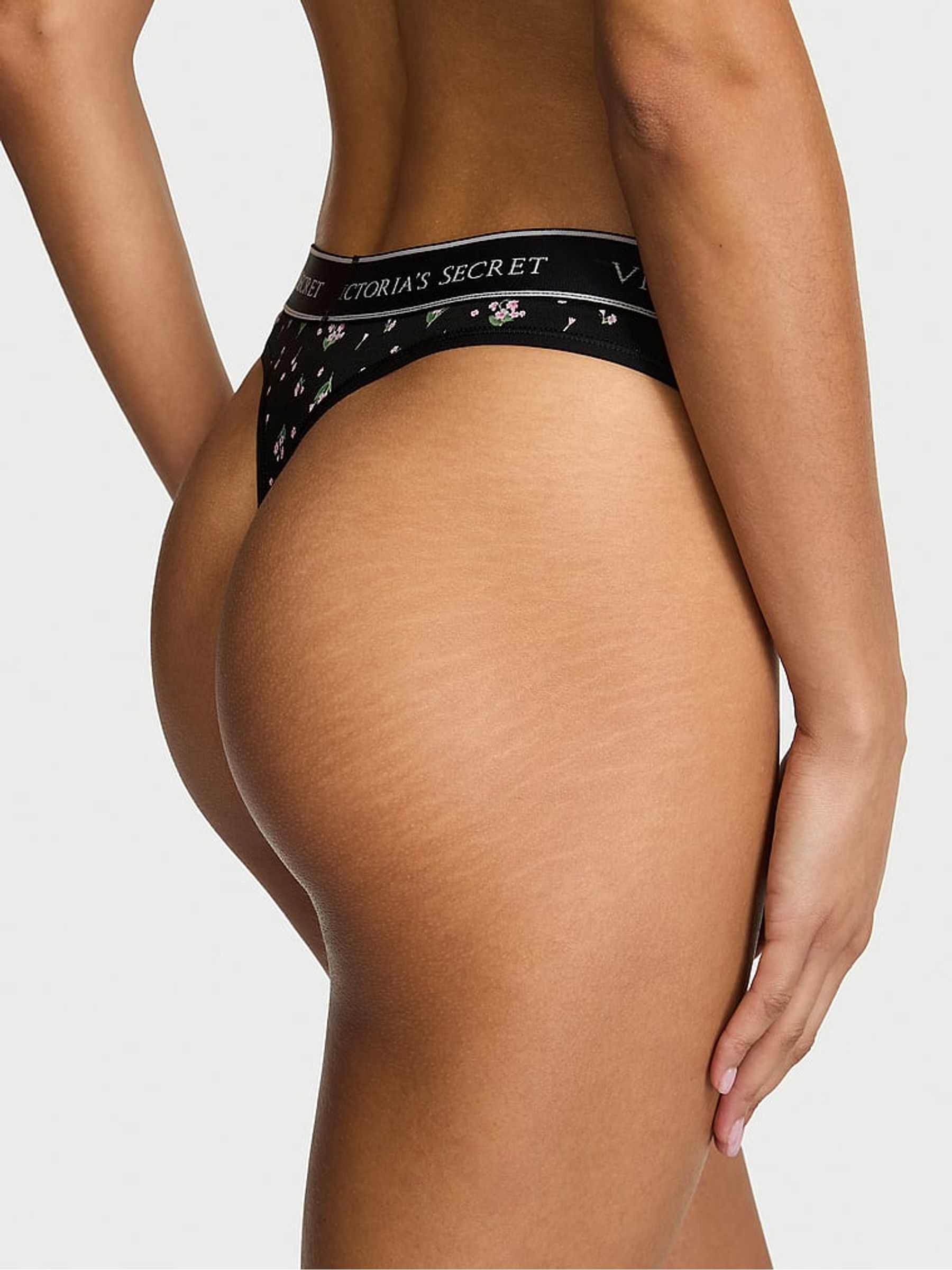 Black Ditsy Floral Thong Logo Knickers - Image 2 of 2