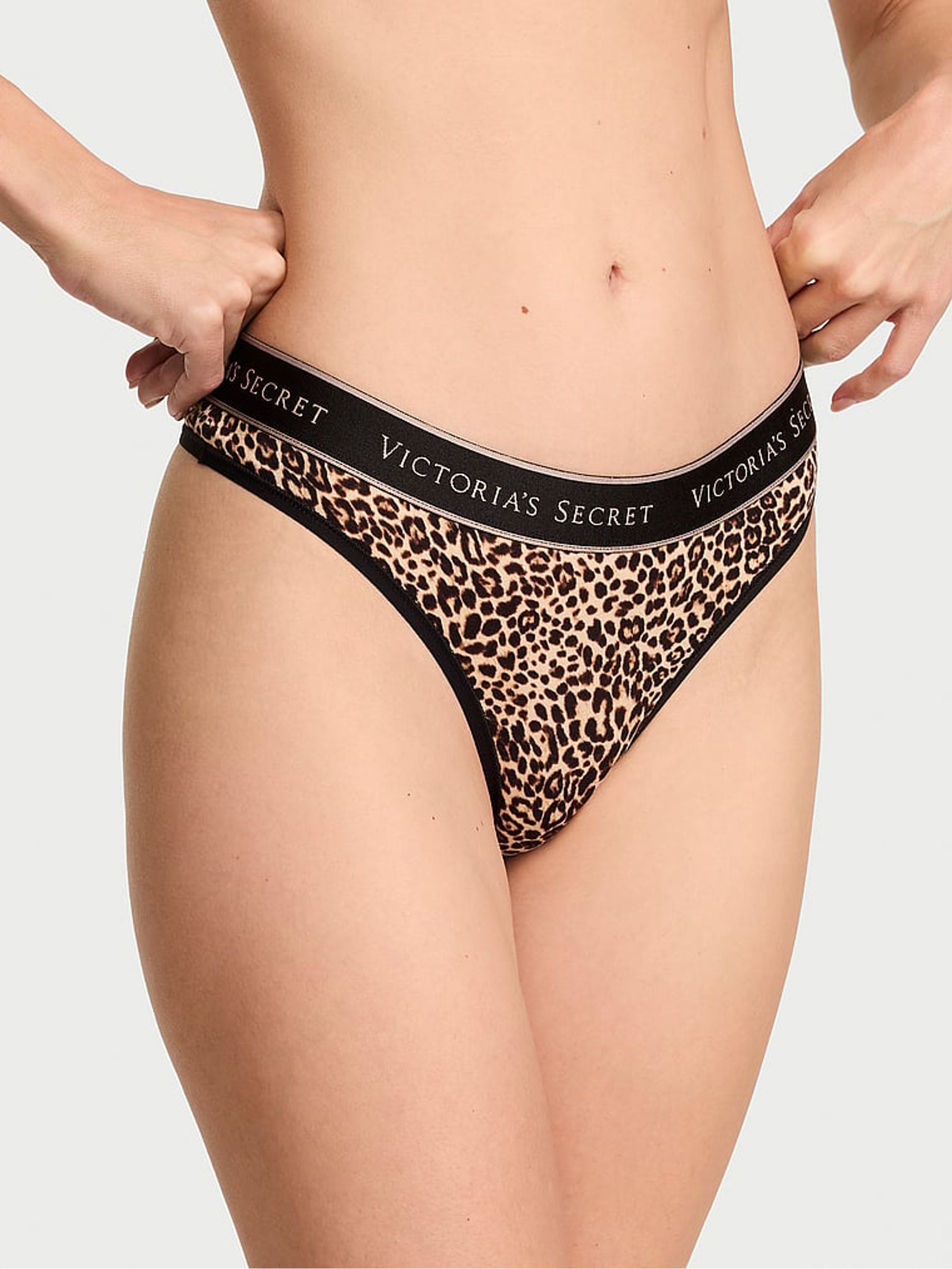 Leopard Black Thong Logo Knickers - Image 1 of 2