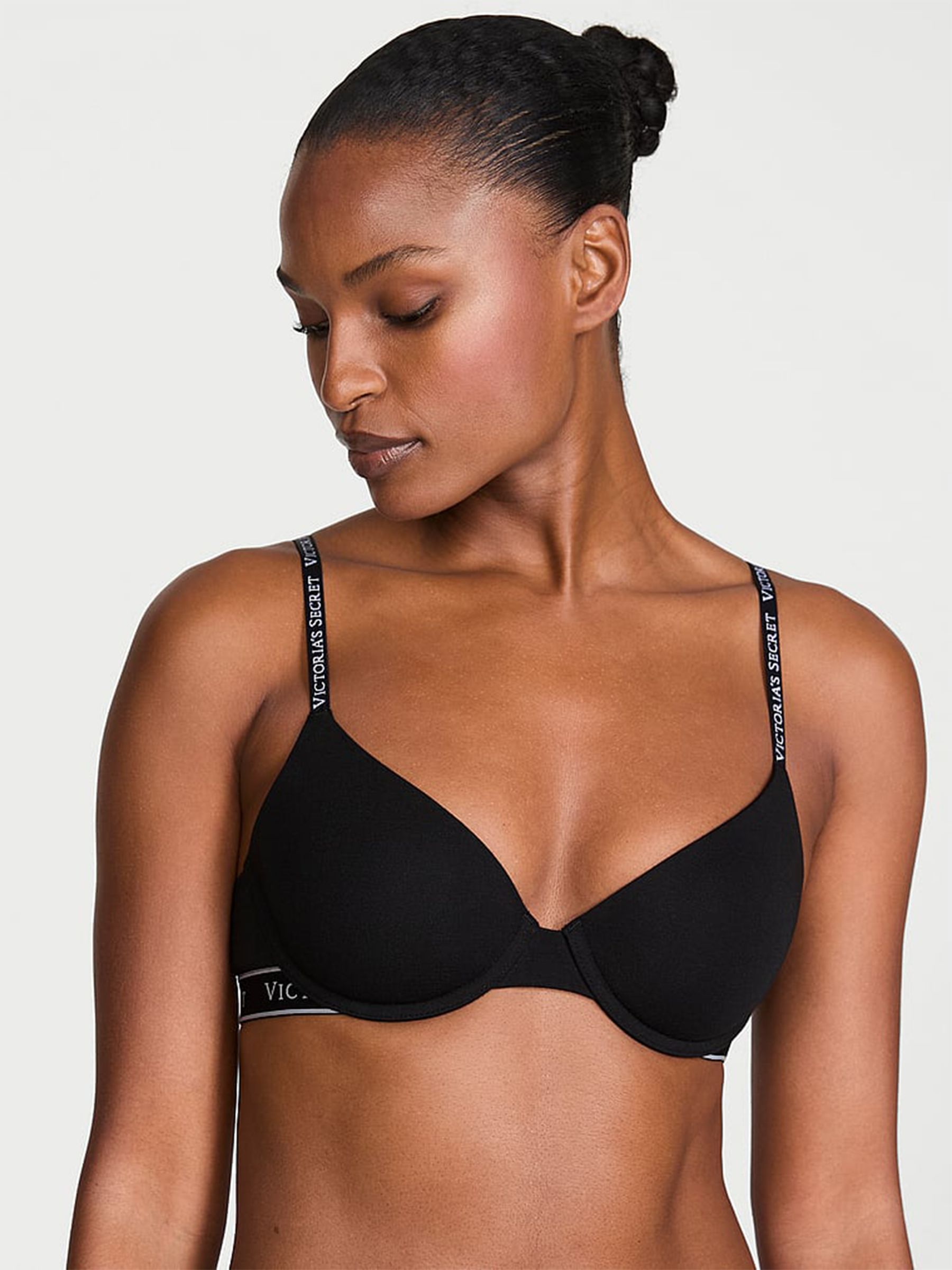 Black Lightly Lined Demi Cotton Logo Bra - Image 1 of 3