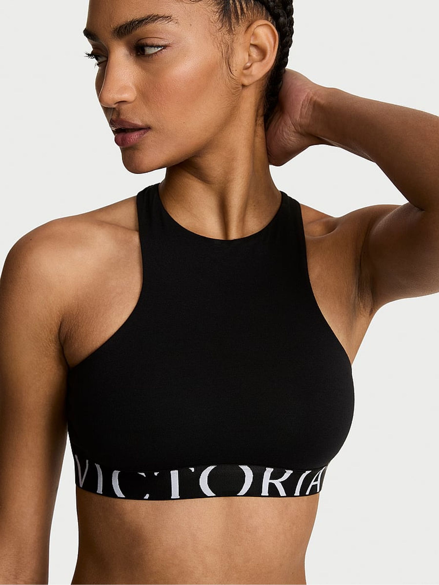 Black Cotton Exploded Logo High Neck Bralette - Image 1 of 2