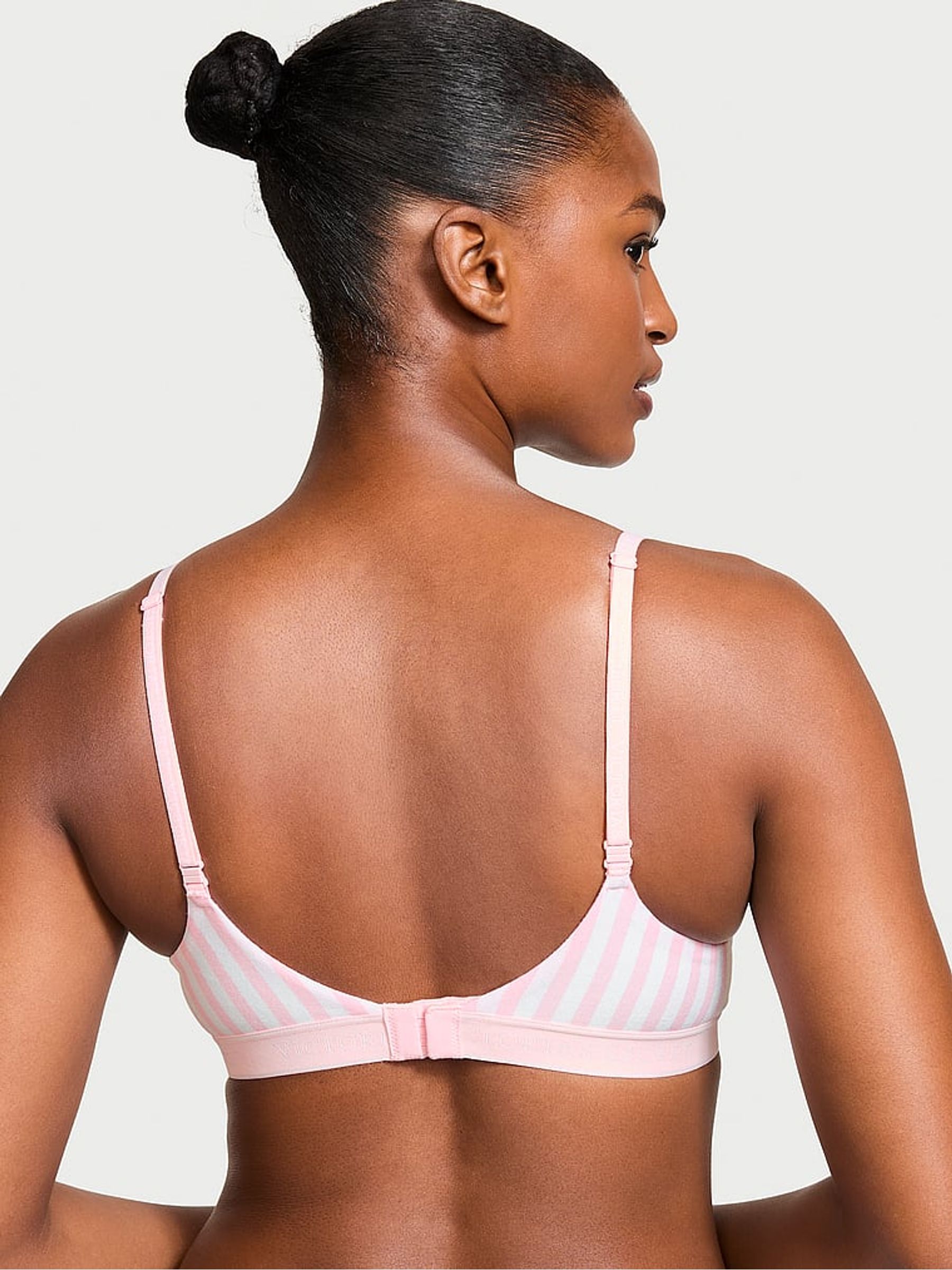 Pink Stripe Full Cup Push Up Cotton Logo Bra - Image 2 of 2 Pink Stripe Full Cup Push Up Cotton Logo Bra - Image 2 of 2