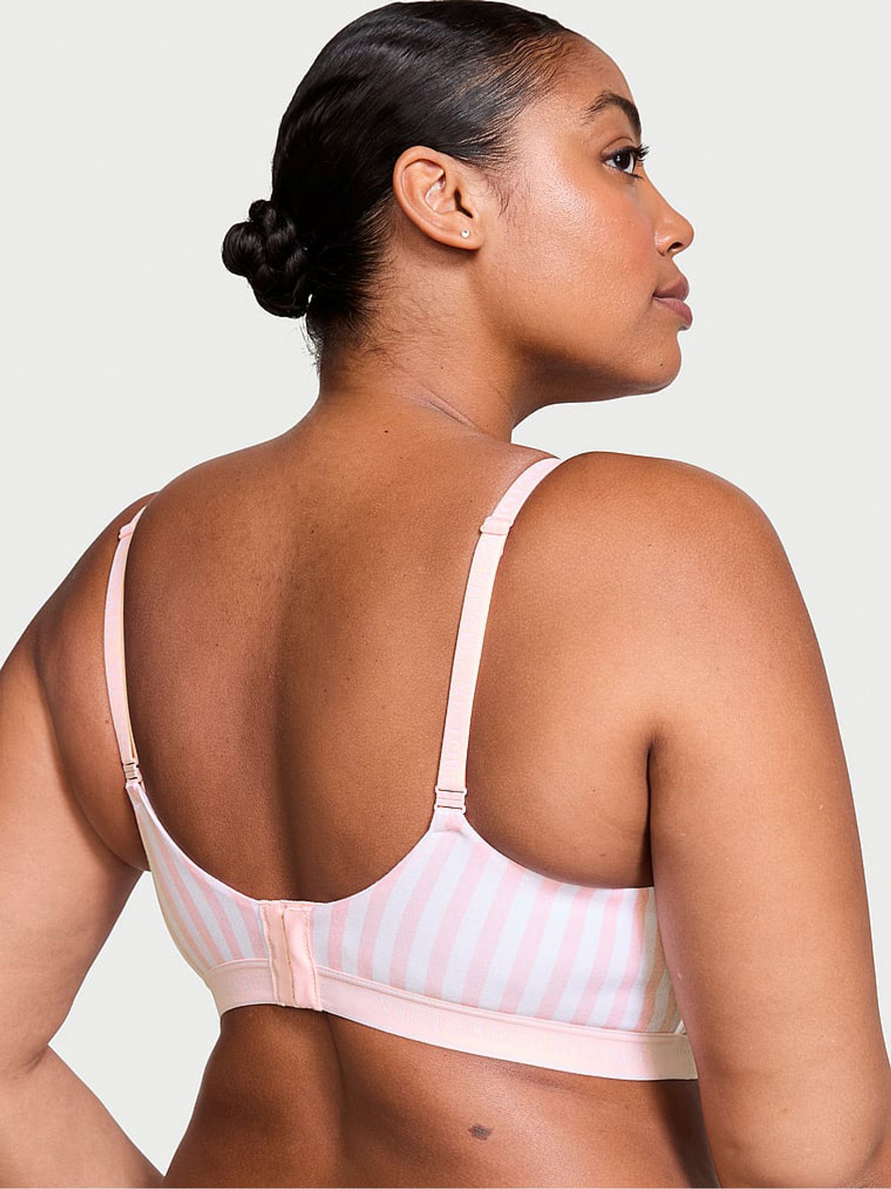 Pink Stripe Lightly Lined Non Wired Cotton Logo Bra - Image 2 of 2