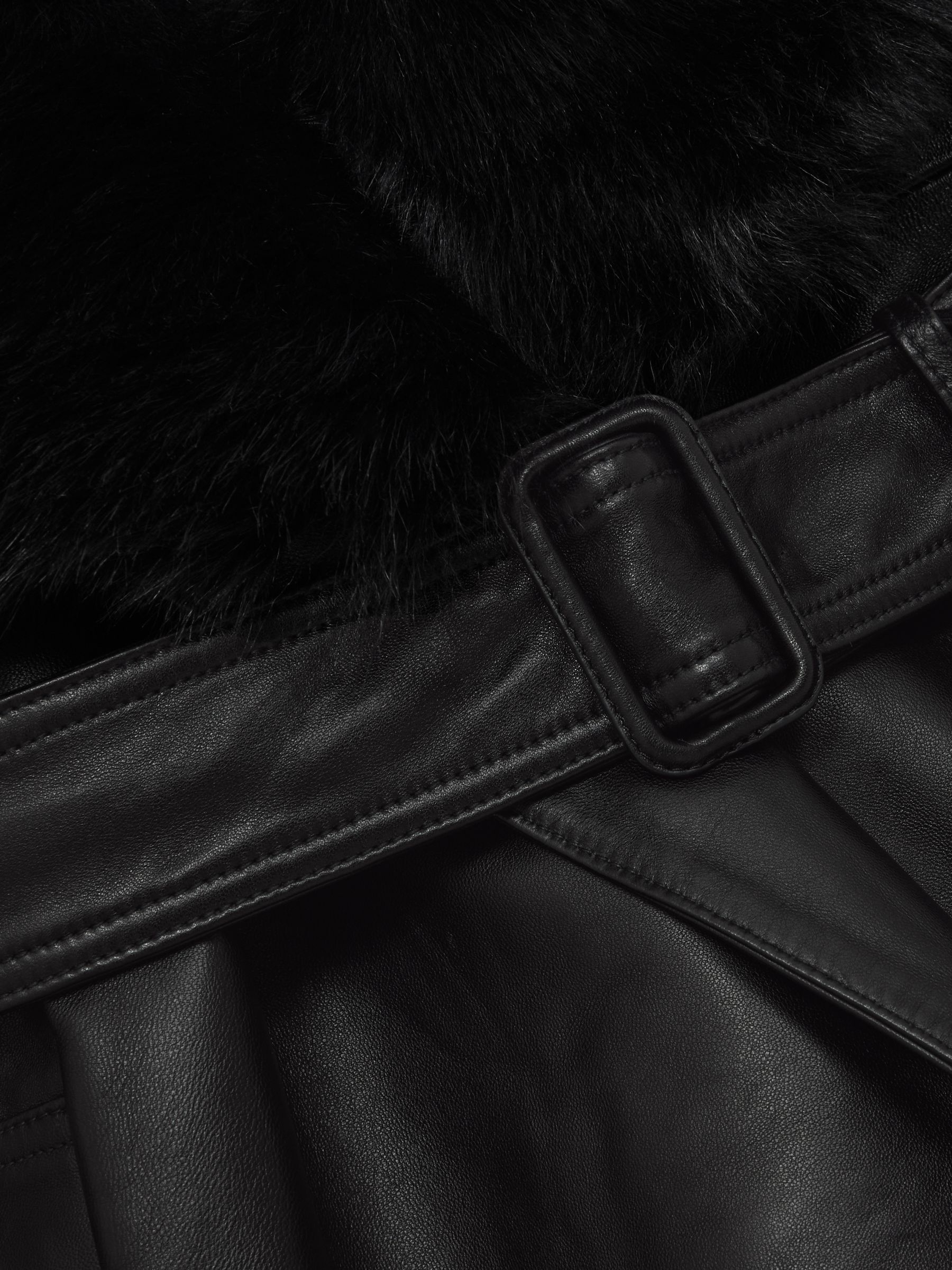 Leather Trench Coat With Shearling Collar in Black - image 3
