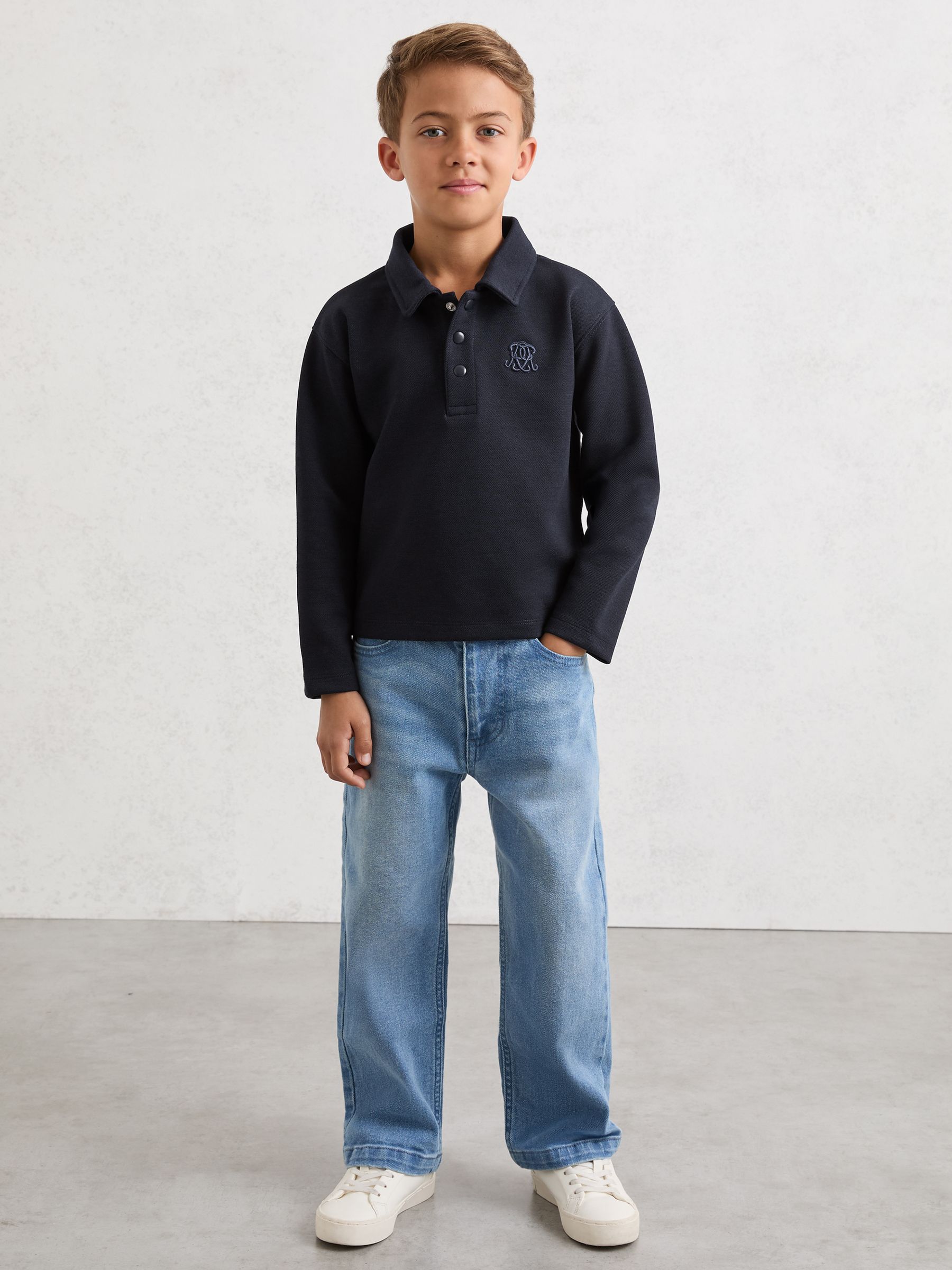 3-9 yrs Monogram Embroidered Polo Shirt in Navy Blue - Image 1 of 5