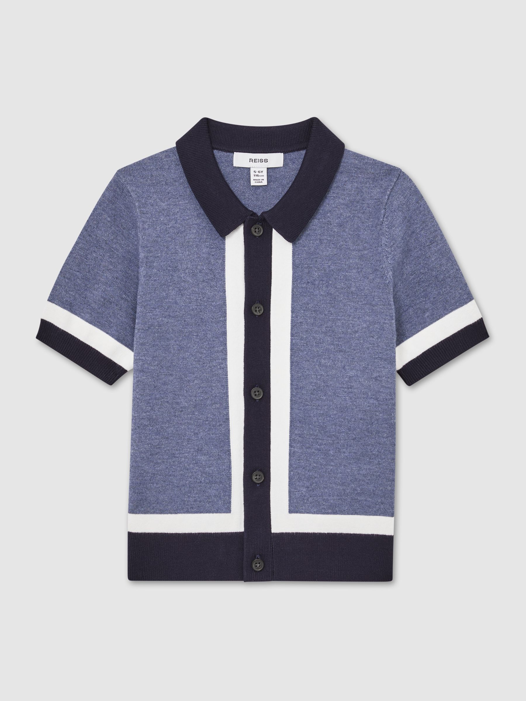 Reiss 3-9 yrs Colour-Block Button-Through Polo Shirt in Navy 