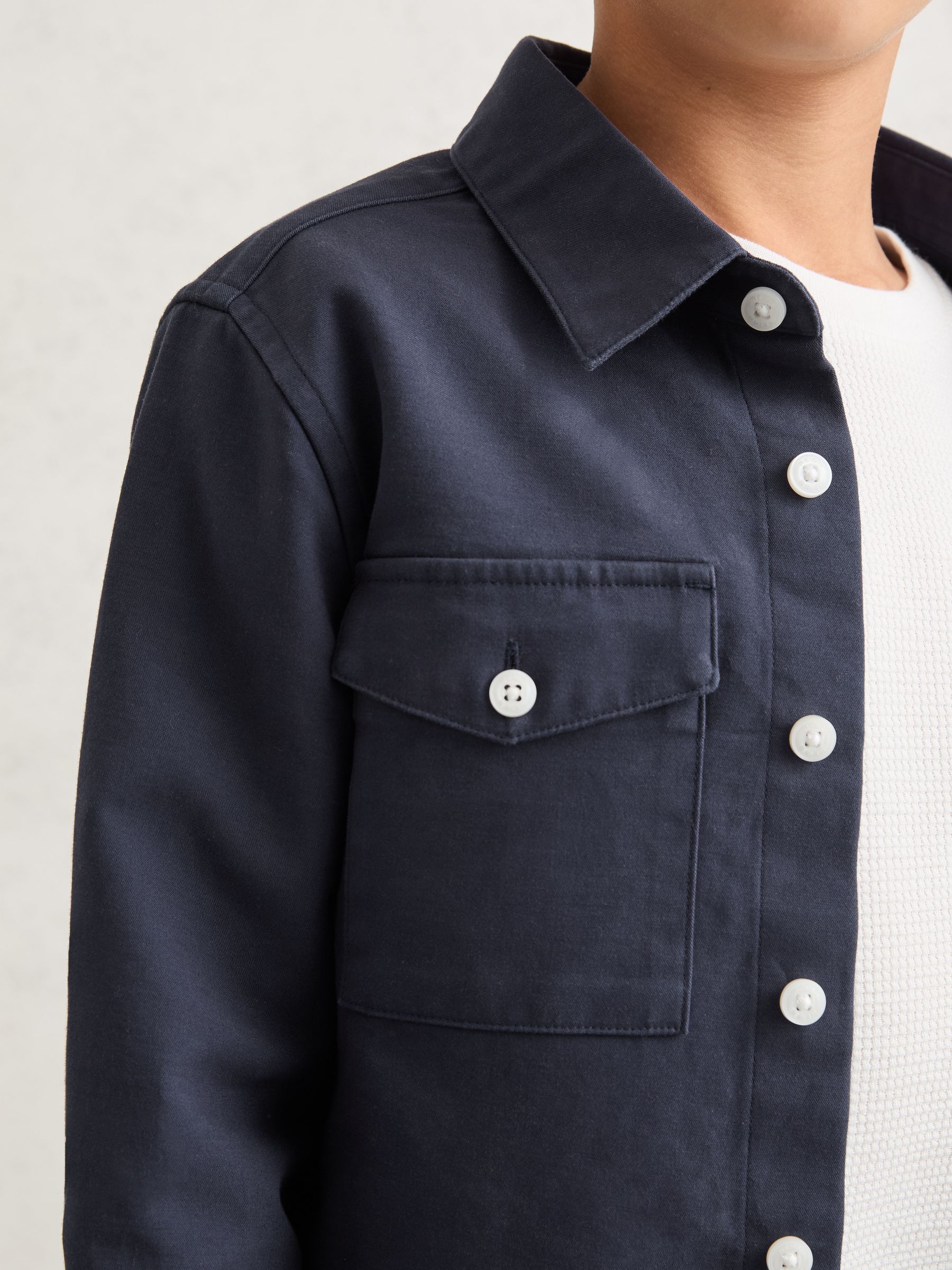 Cotton Button-Through Overshirt in Navy - Image 1 of 4