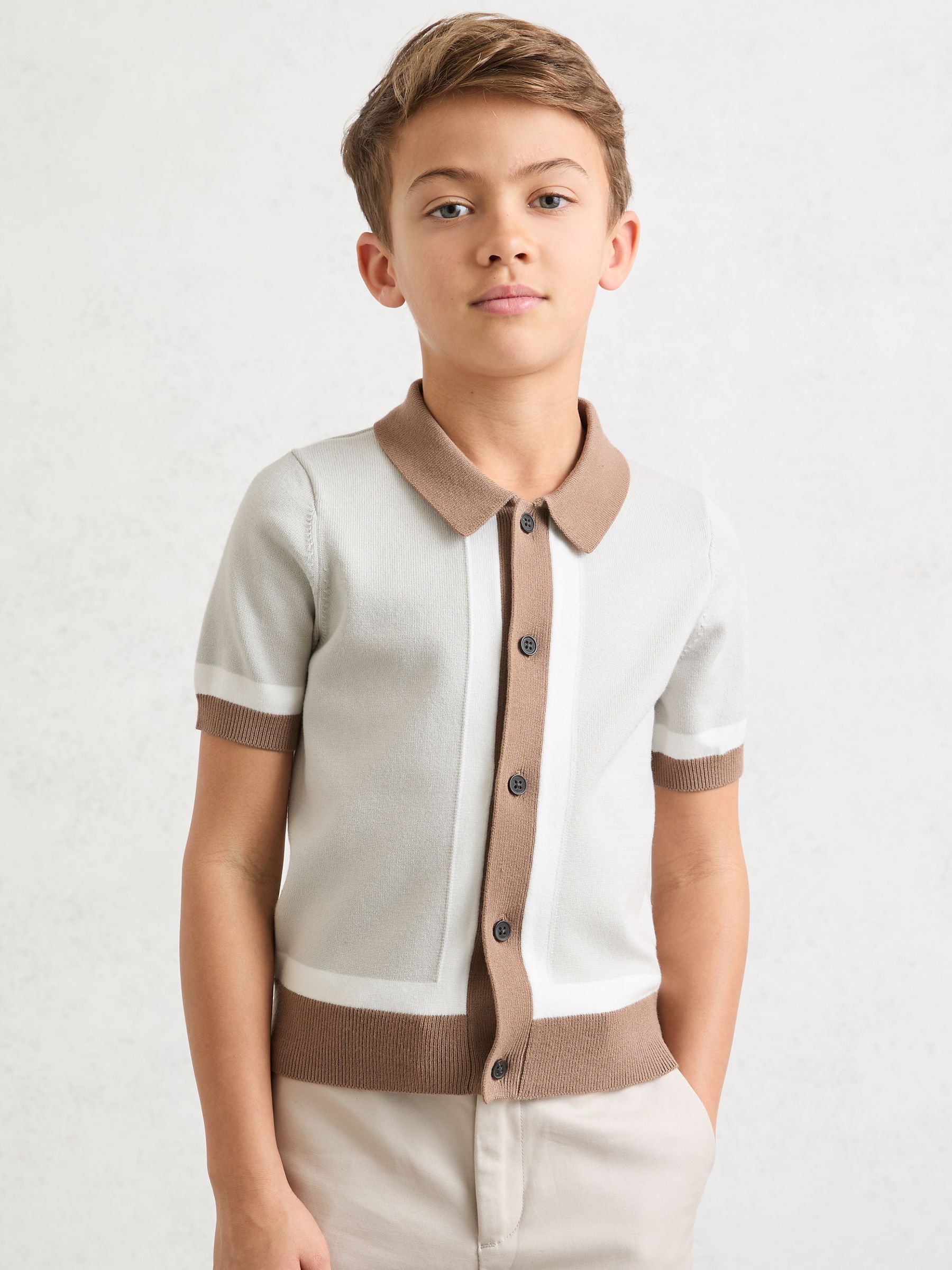 Polo Shirt in Taupe/Off White - Image 3 of 4