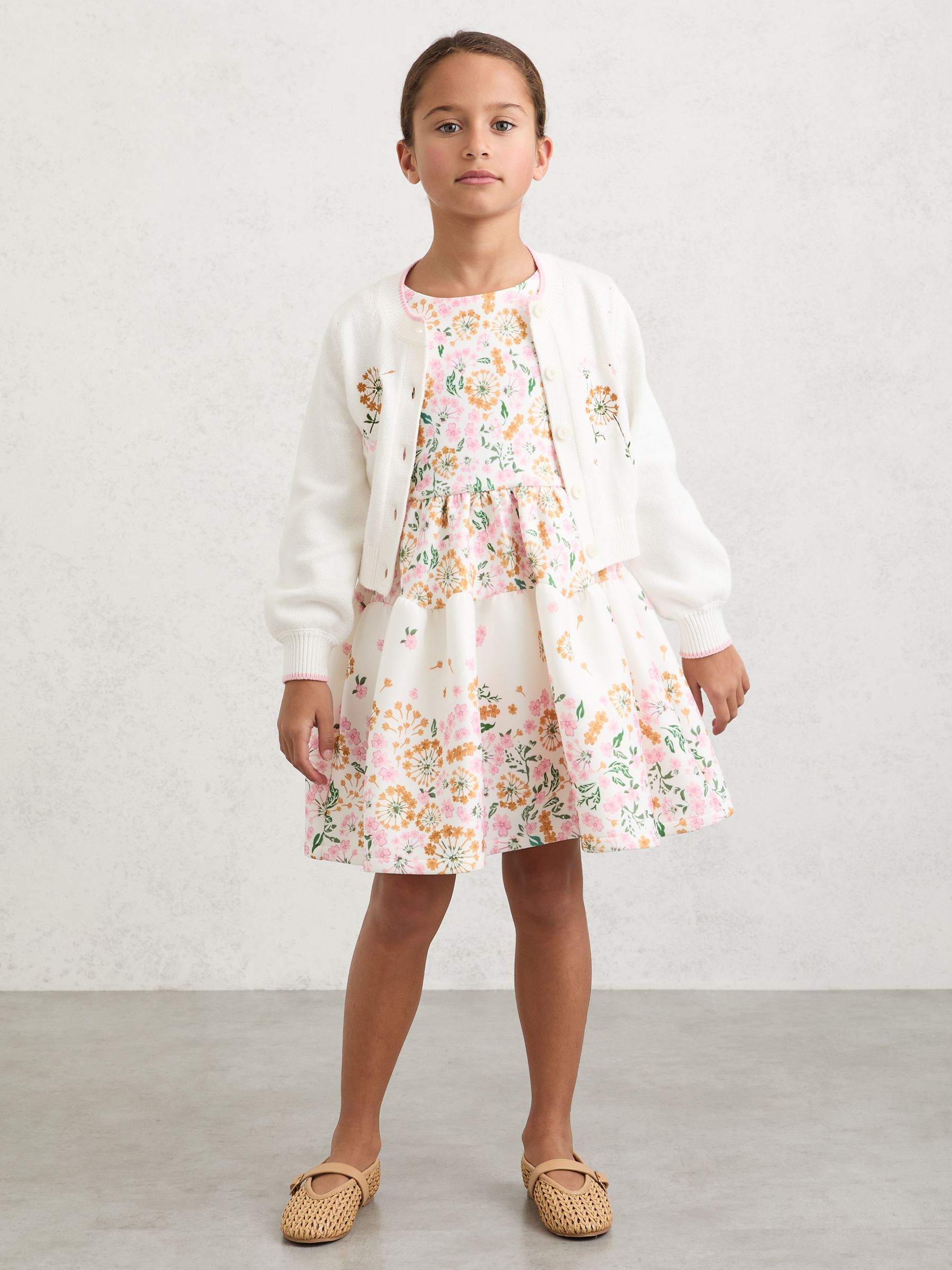 3-9 yrs Cotton Floral-Embroidered Cardigan in Ivory - Image 3 of 5