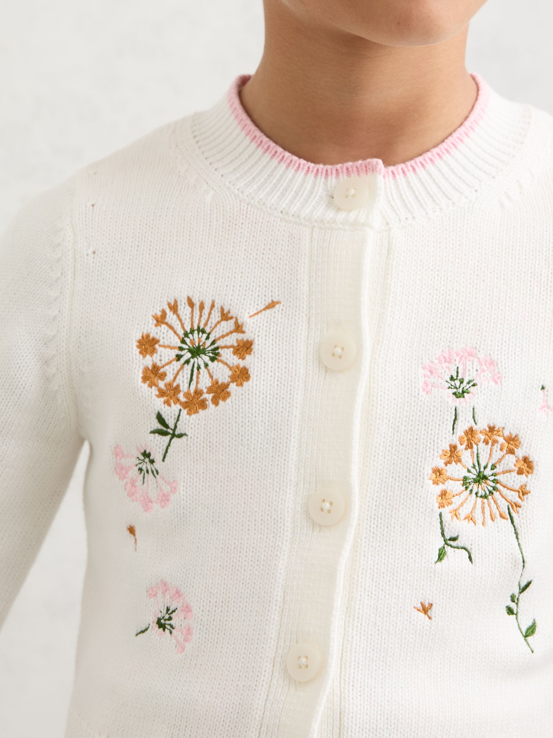 3-9 yrs Cotton Floral-Embroidered Cardigan in Ivory - Image 4 of 5