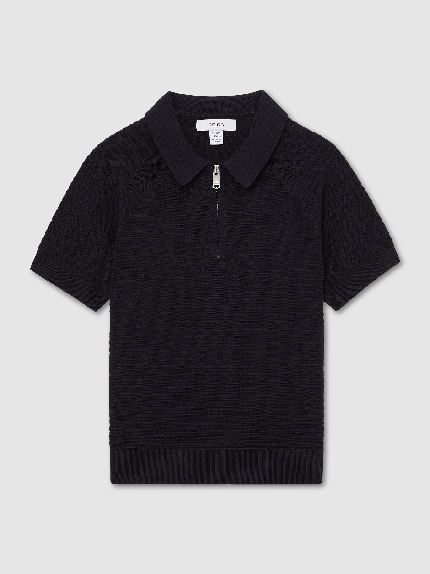 Reiss 3-9 yrs Textured-Knit Half-Zip Polo Shirt in Navy | REISS