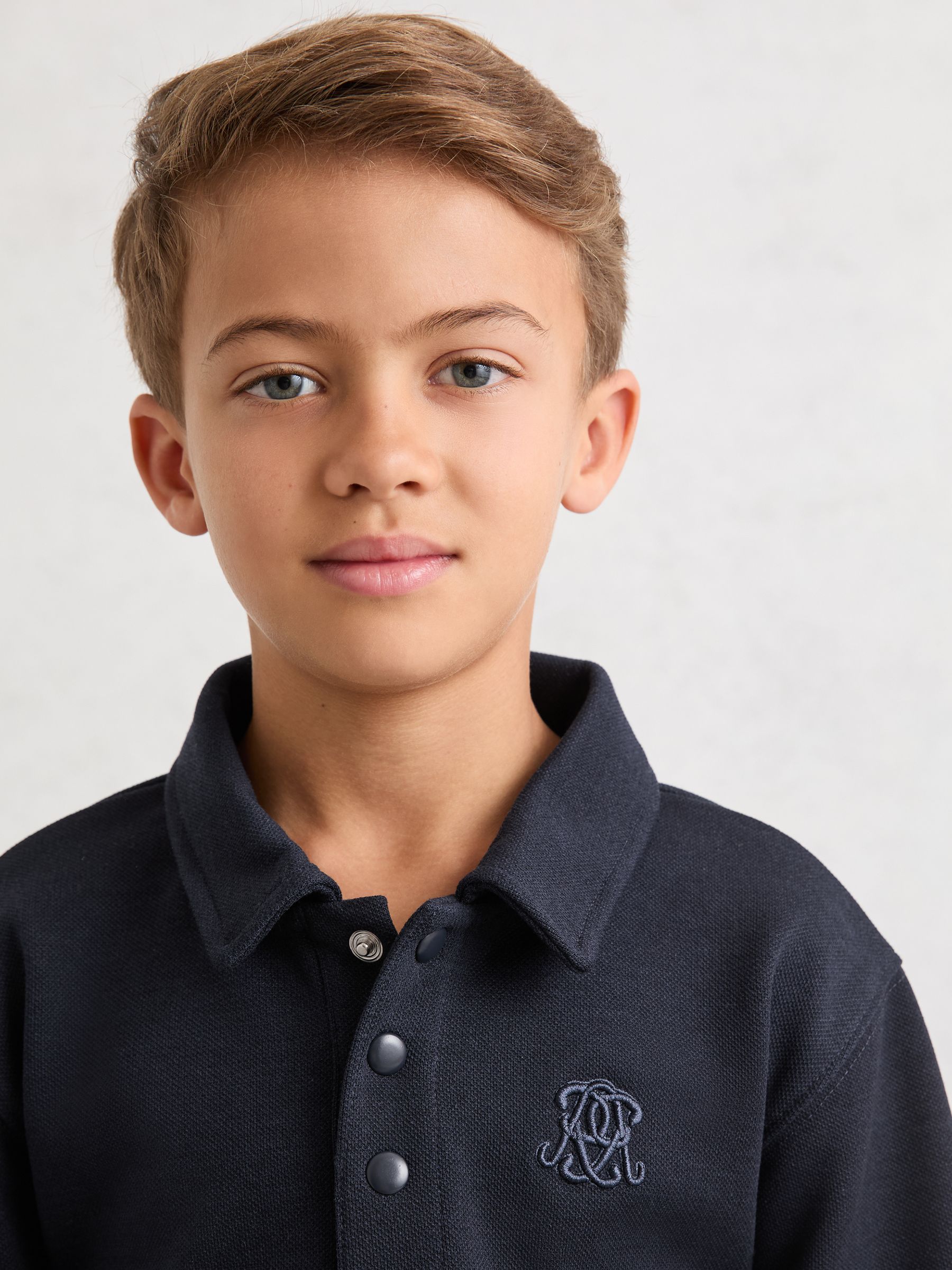 13-14 yrs Monogram Embroidered Polo Shirt in Navy Blue - Image 4 of 5