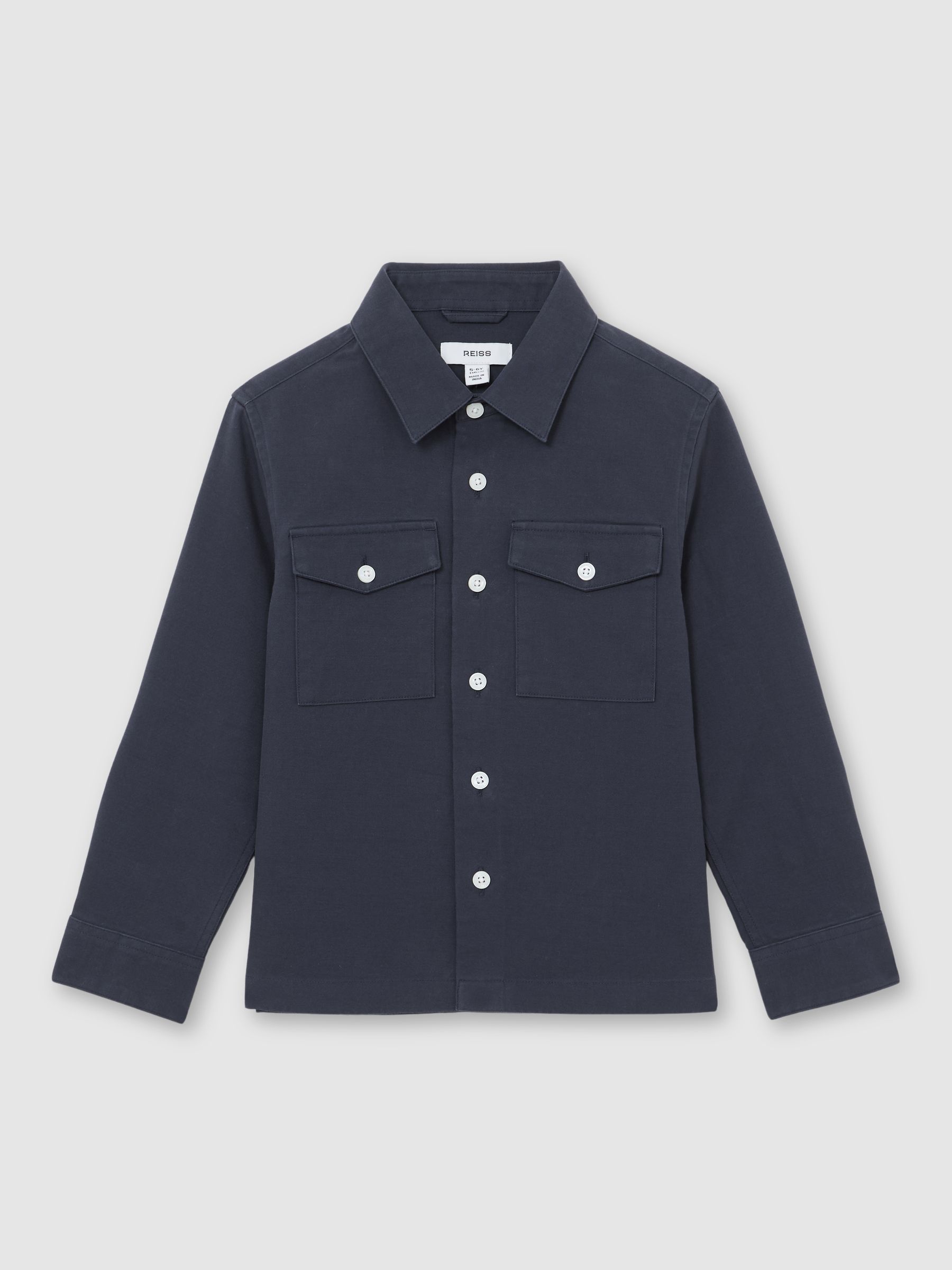 Cotton Button-Through Overshirt in Navy - Image 1 of 4
