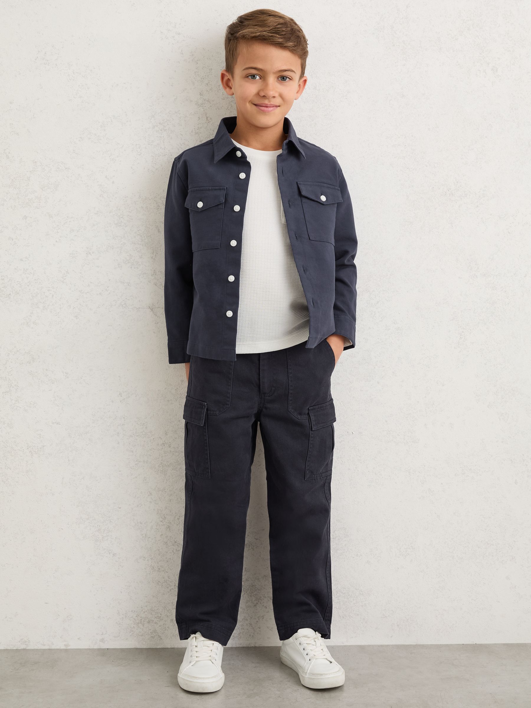 Cotton Button-Through Overshirt in Navy - Image 1 of 4