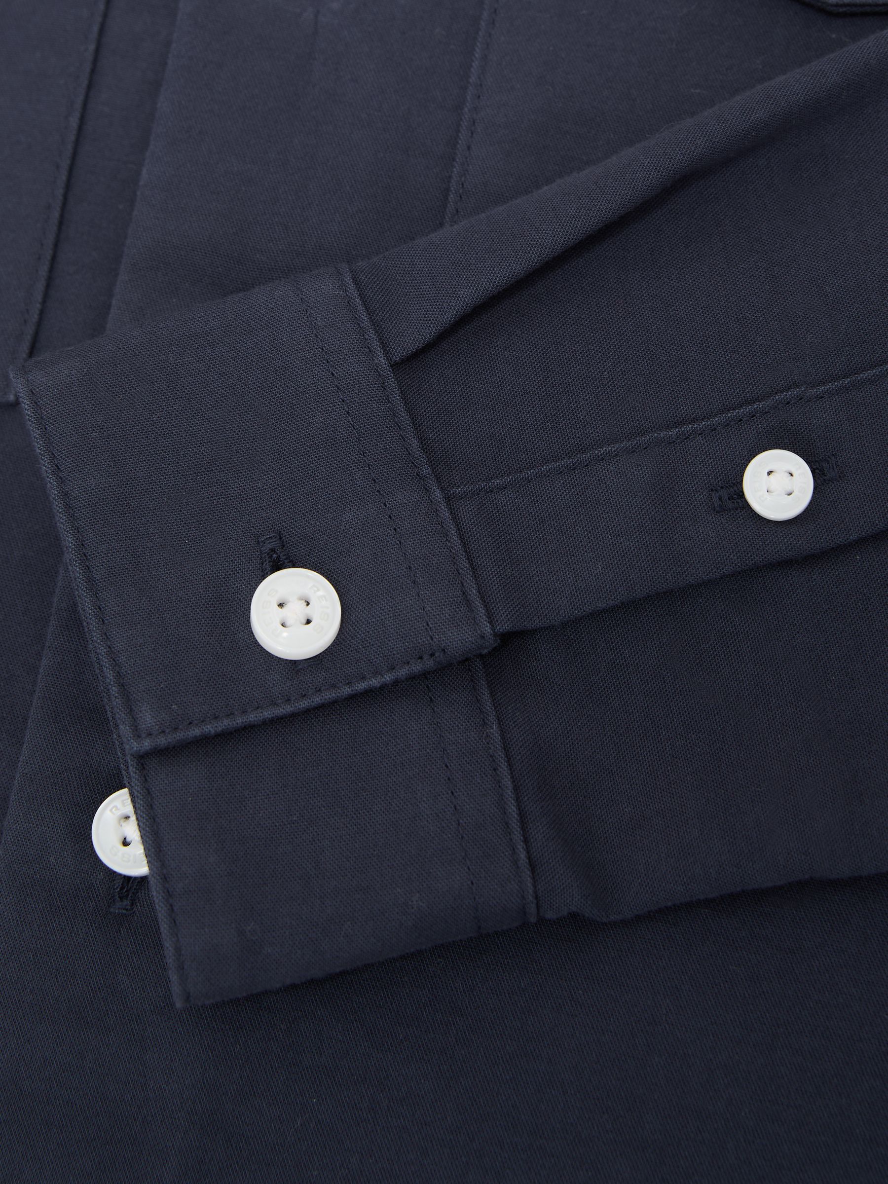 Cotton Button-Through Overshirt in Navy - Image 4 of 4