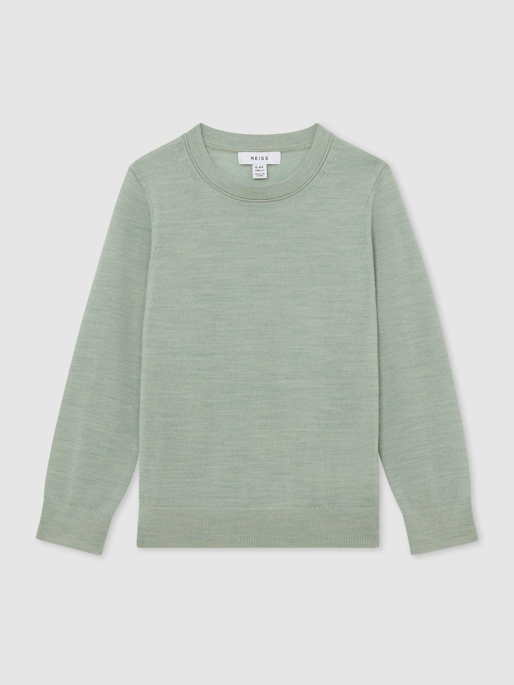 13-14 yrs Merino Wool Crew-Neck Jumper in Light Sage Green - Image 1 of 4 13-14 yrs Merino Wool Crew-Neck Jumper in Light Sage Green - Image 1 of 4