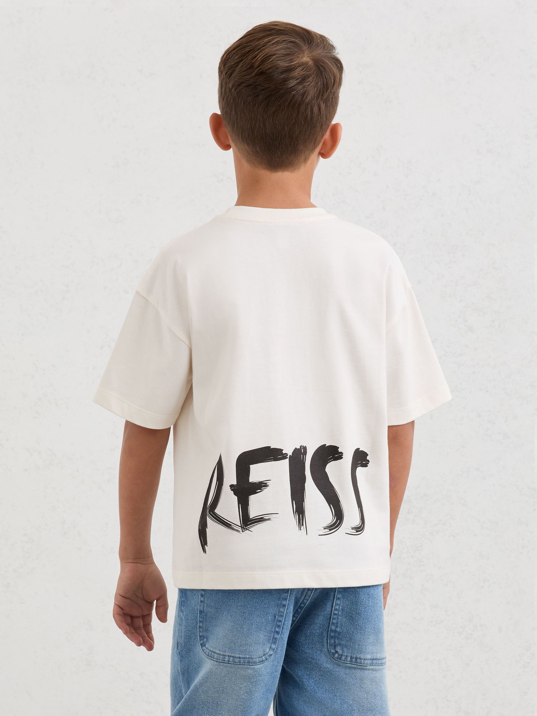 3-9 yrs Cotton Relaxed Logo-Print T-Shirt in White - Image 3 of 5