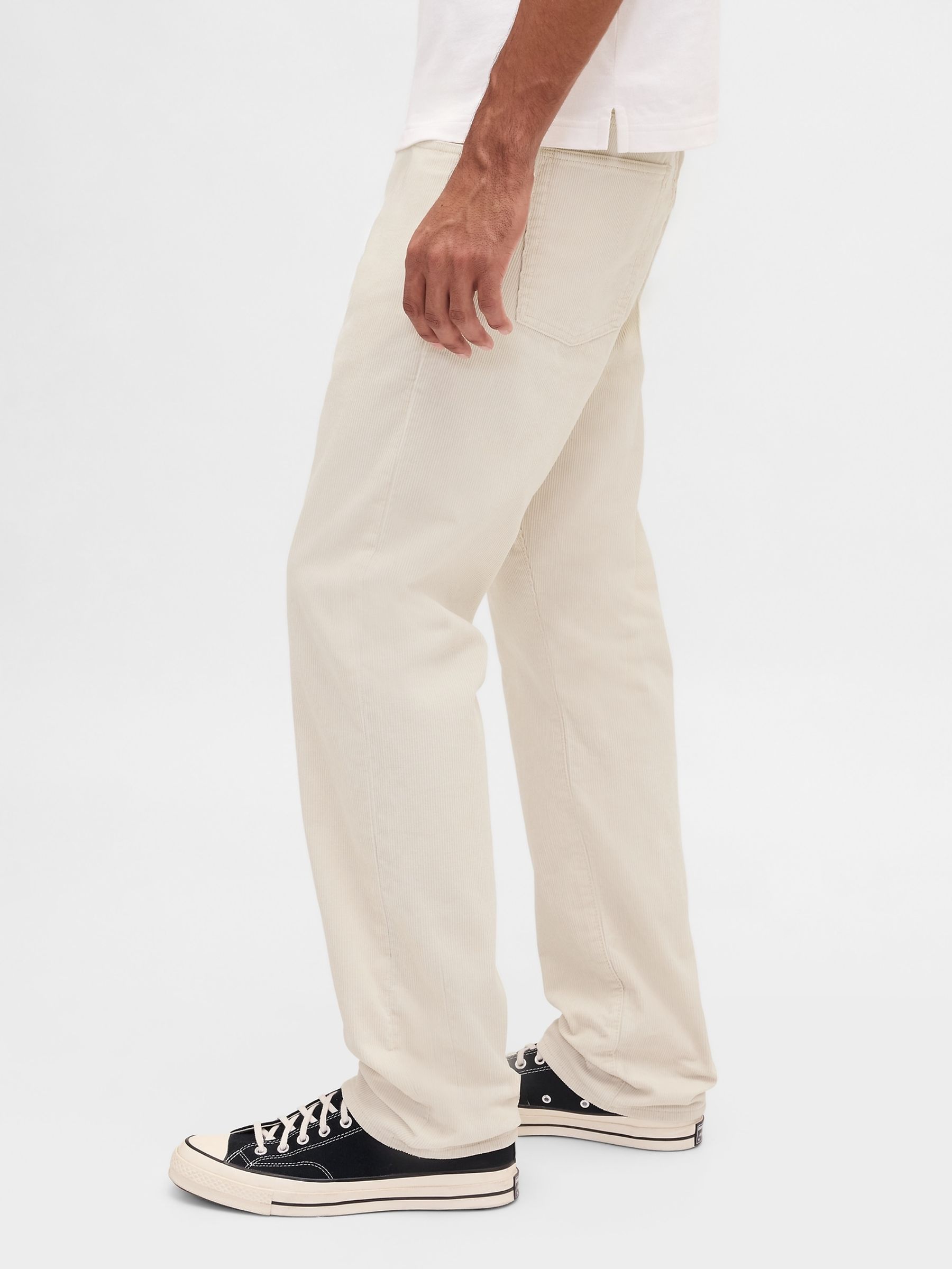 Cream Corduroy Relaxed Straight Trousers - Image 3 of 5