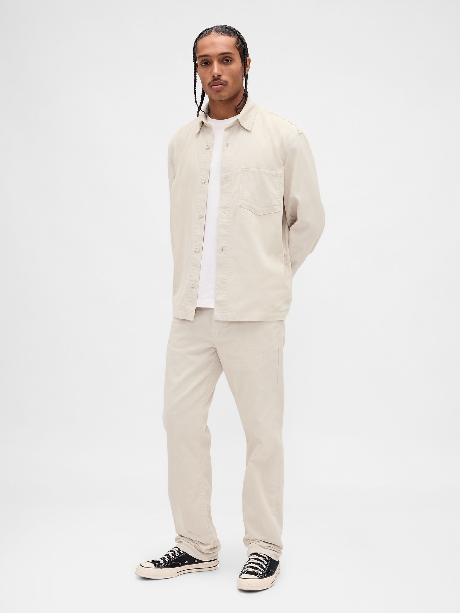 Cream Corduroy Relaxed Straight Trousers - Image 4 of 5