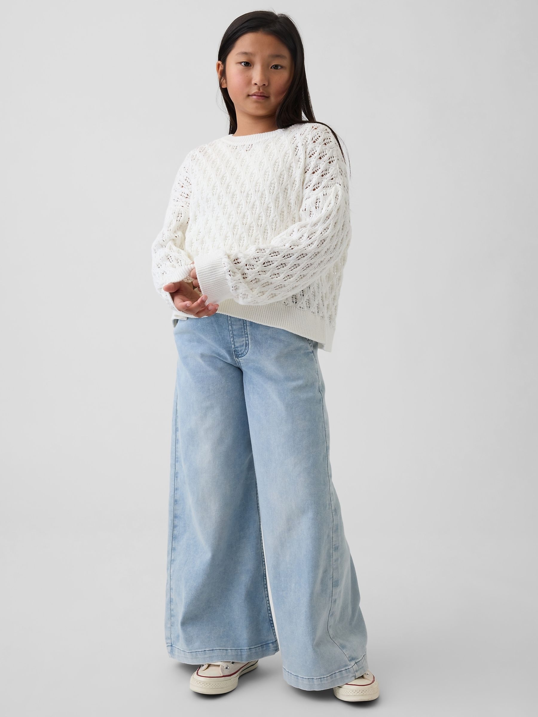 White Crochet Oversized Crew Neck Jumper - Image 3 of 5