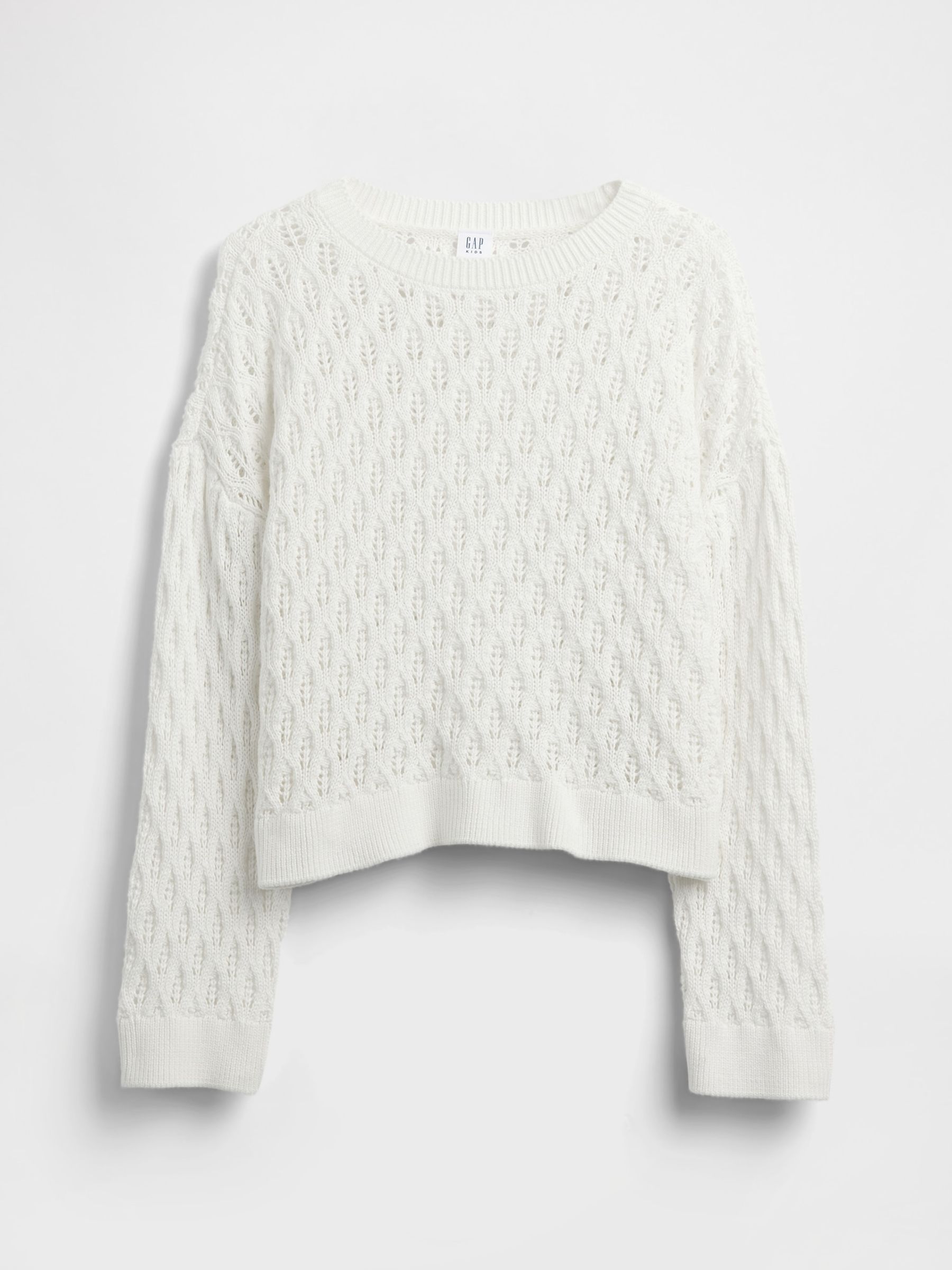 White Crochet Oversized Crew Neck Jumper - Image 4 of 5