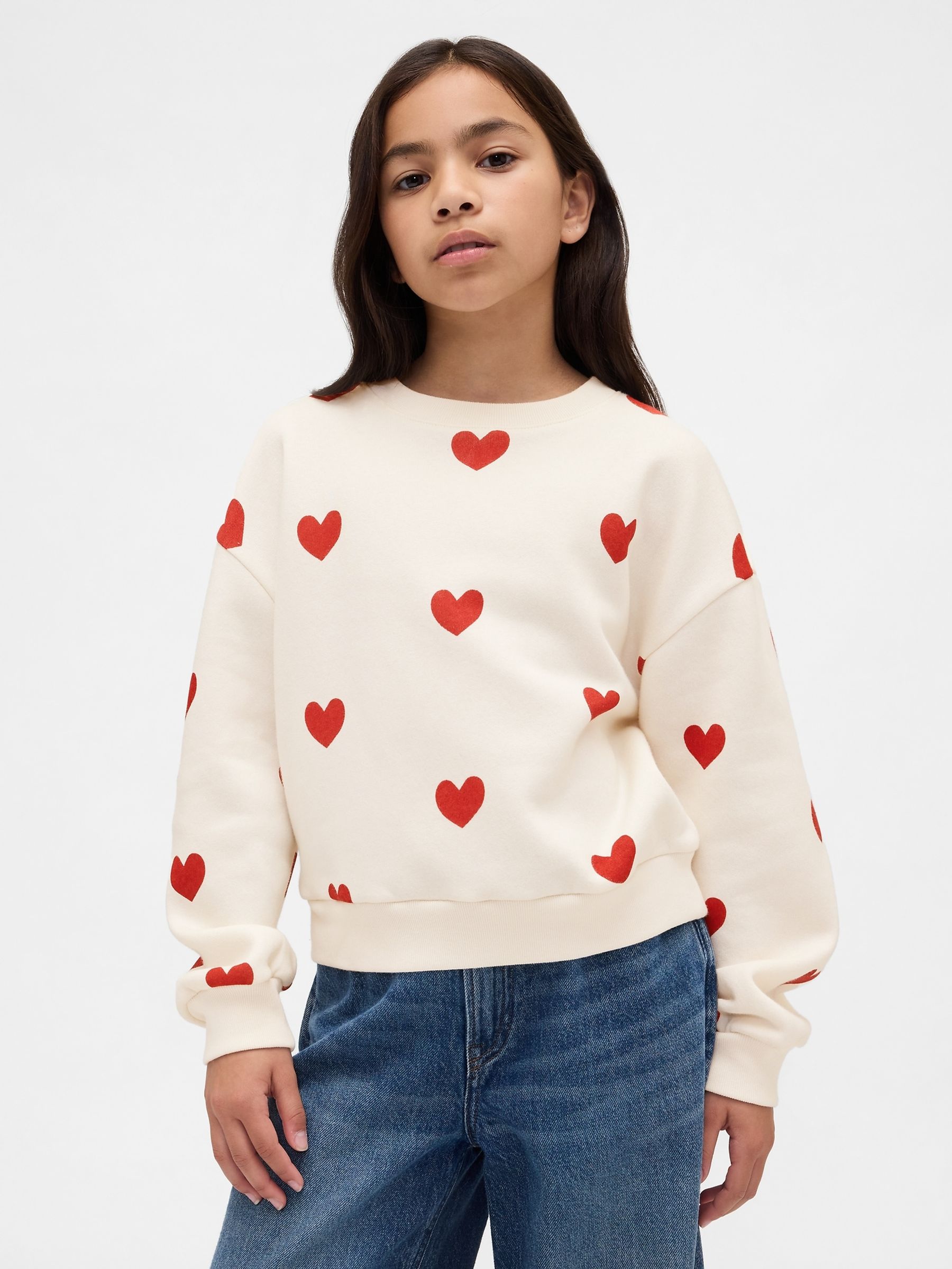 White VintageSoft Heart Print Dolman Sweatshirt - Image 1 of 5 White VintageSoft Heart Print Dolman Sweatshirt - Image 1 of 5