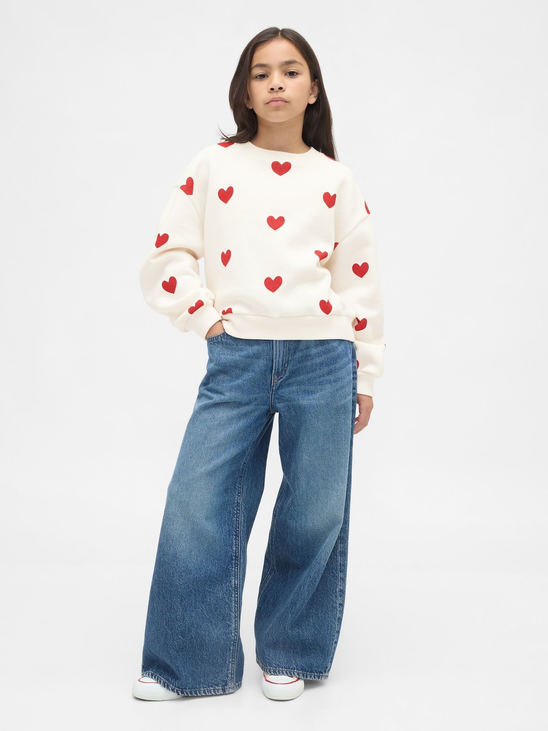 White VintageSoft Heart Print Dolman Sweatshirt - Image 3 of 5
