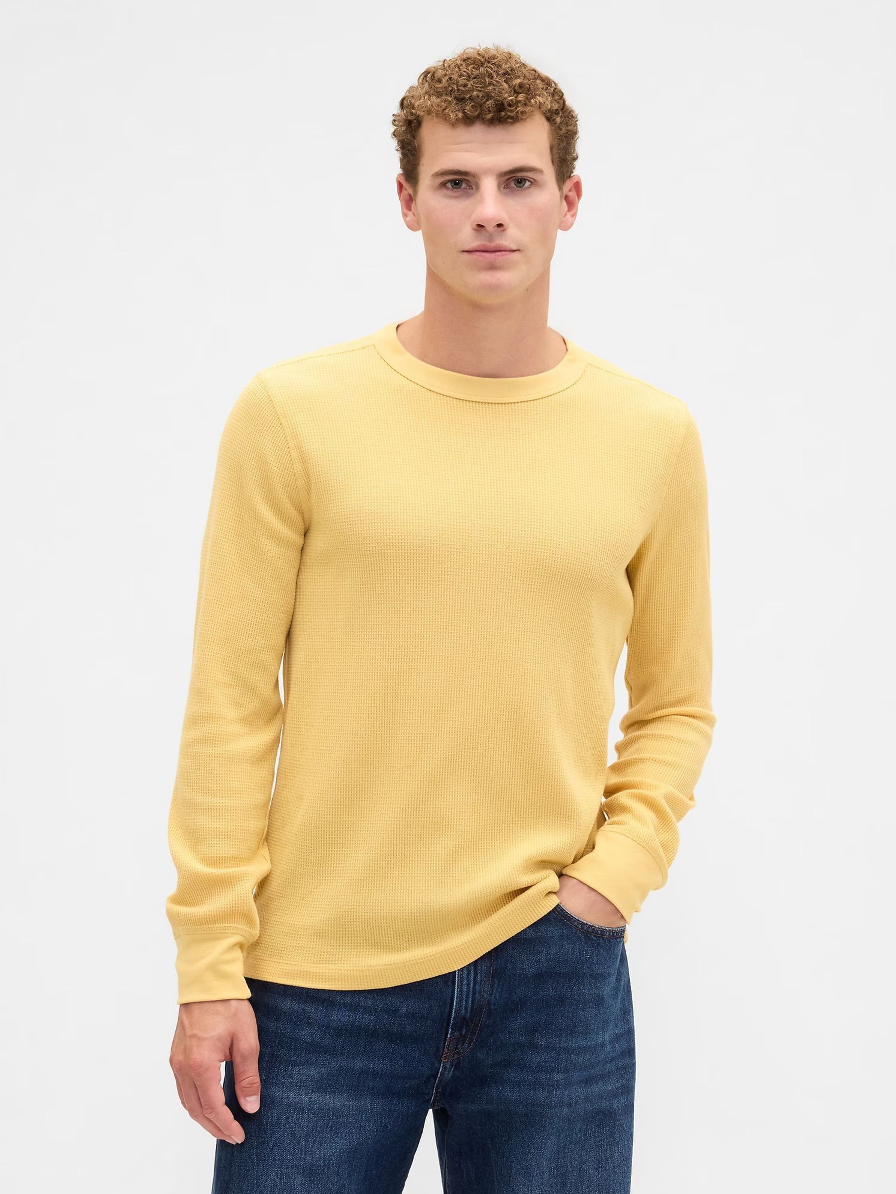 Yellow Waffle Knit Crew Neck T-Shirt - Image 1 of 5