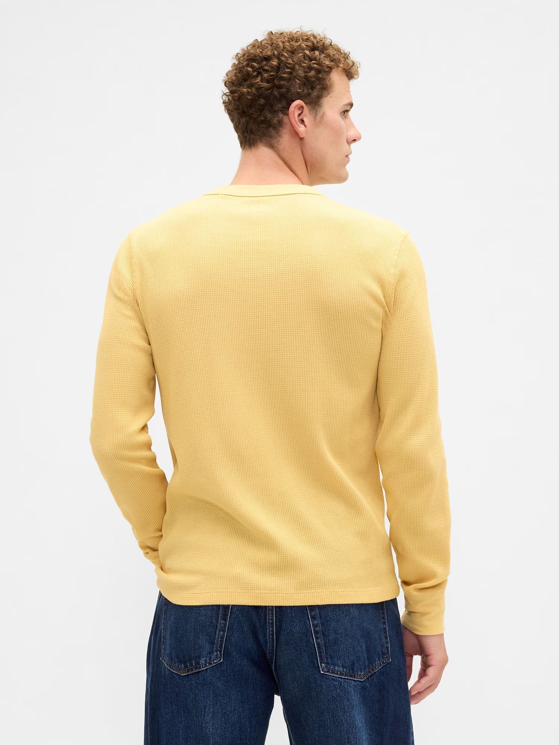 Yellow Waffle Knit Crew Neck T-Shirt - Image 2 of 5