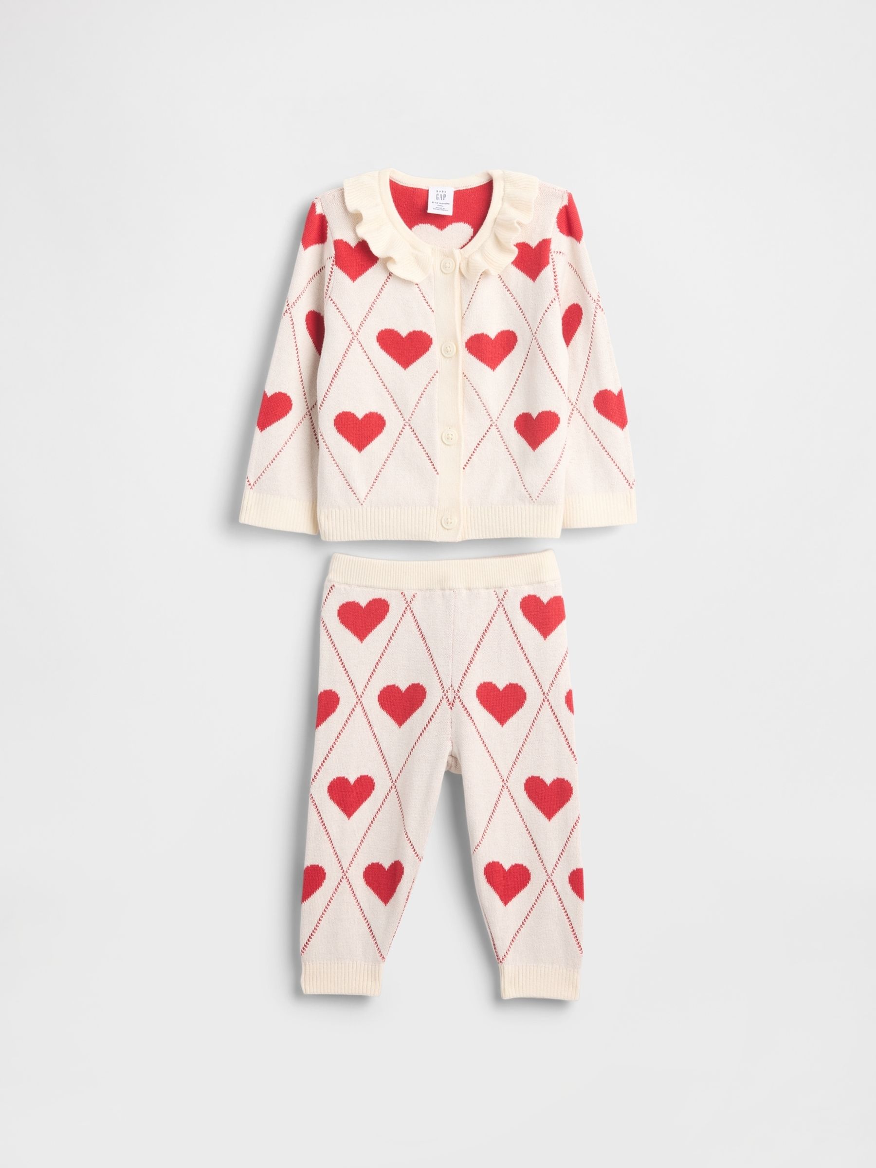 Red Heart Vlentines Ruffle Collar Cardigan Set - Image 1 of 3