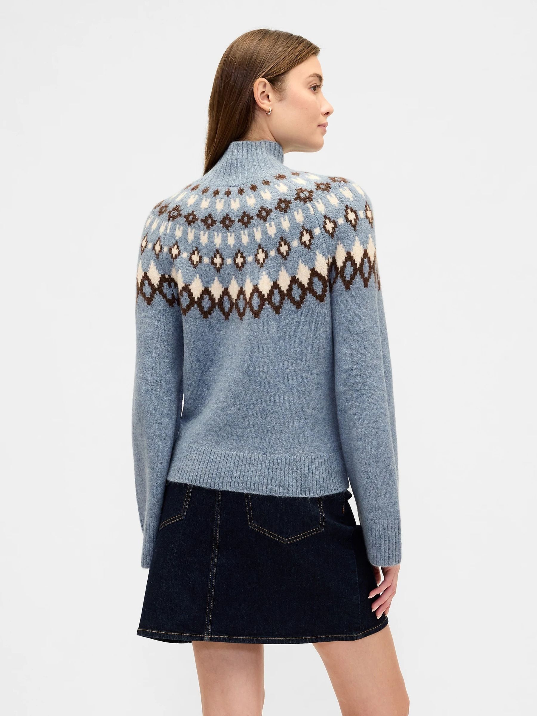 Blue Relaxed Fairisle Pattern Mock Neck Jumper - Image 2 of 5