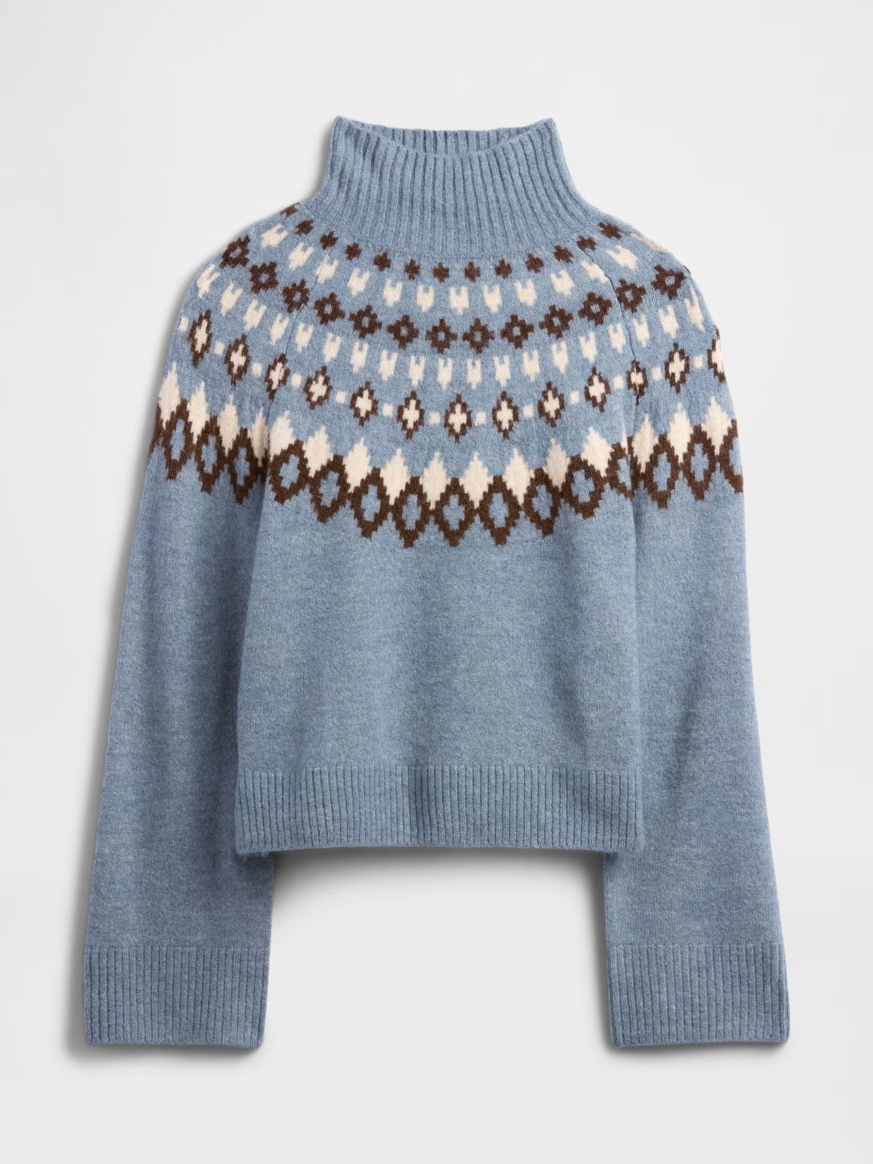 Blue Relaxed Fairisle Pattern Mock Neck Jumper - Image 4 of 5