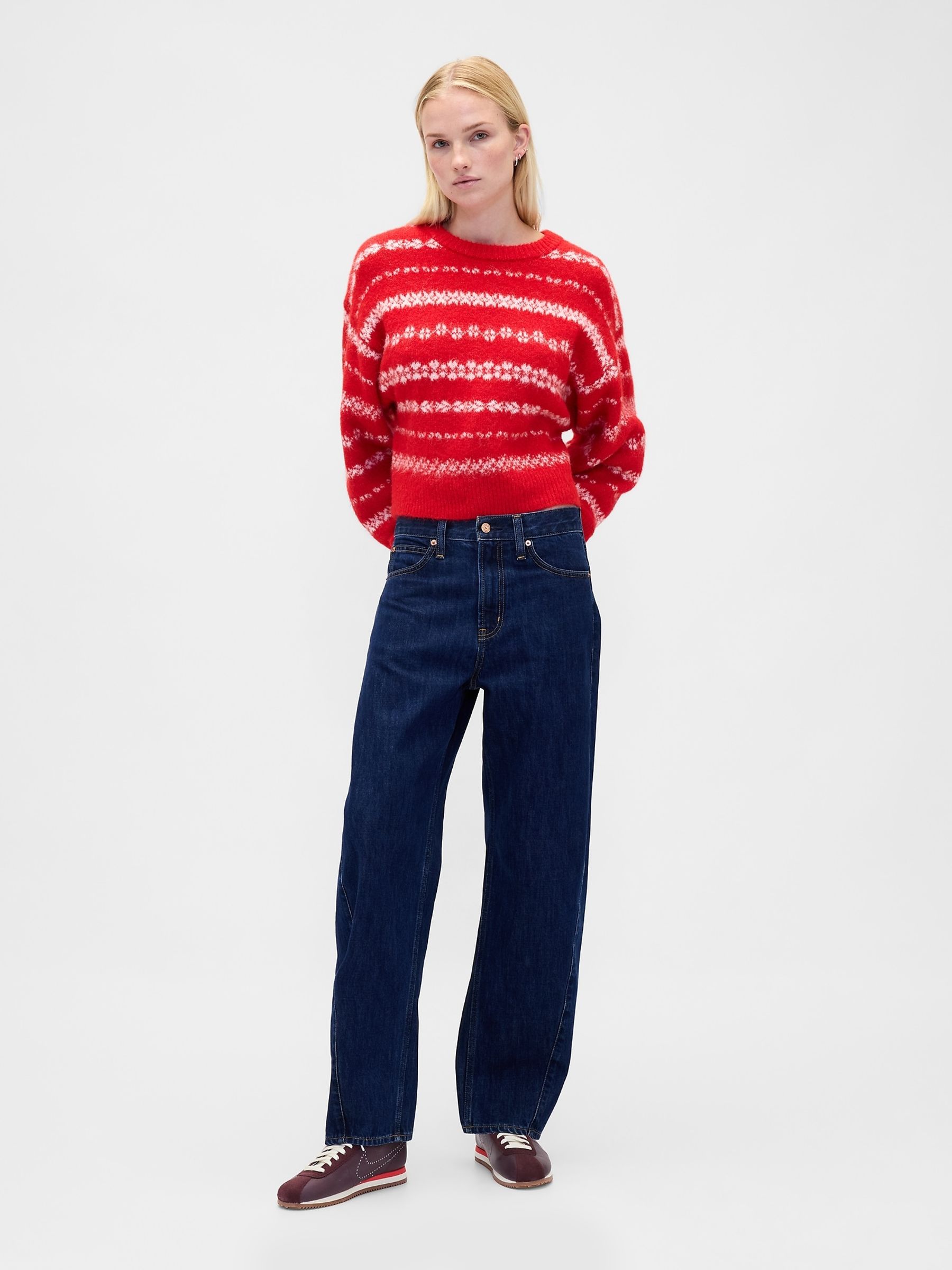 Red Oversized Fuzzy Crew Neck Jumper - Image 3 of 4