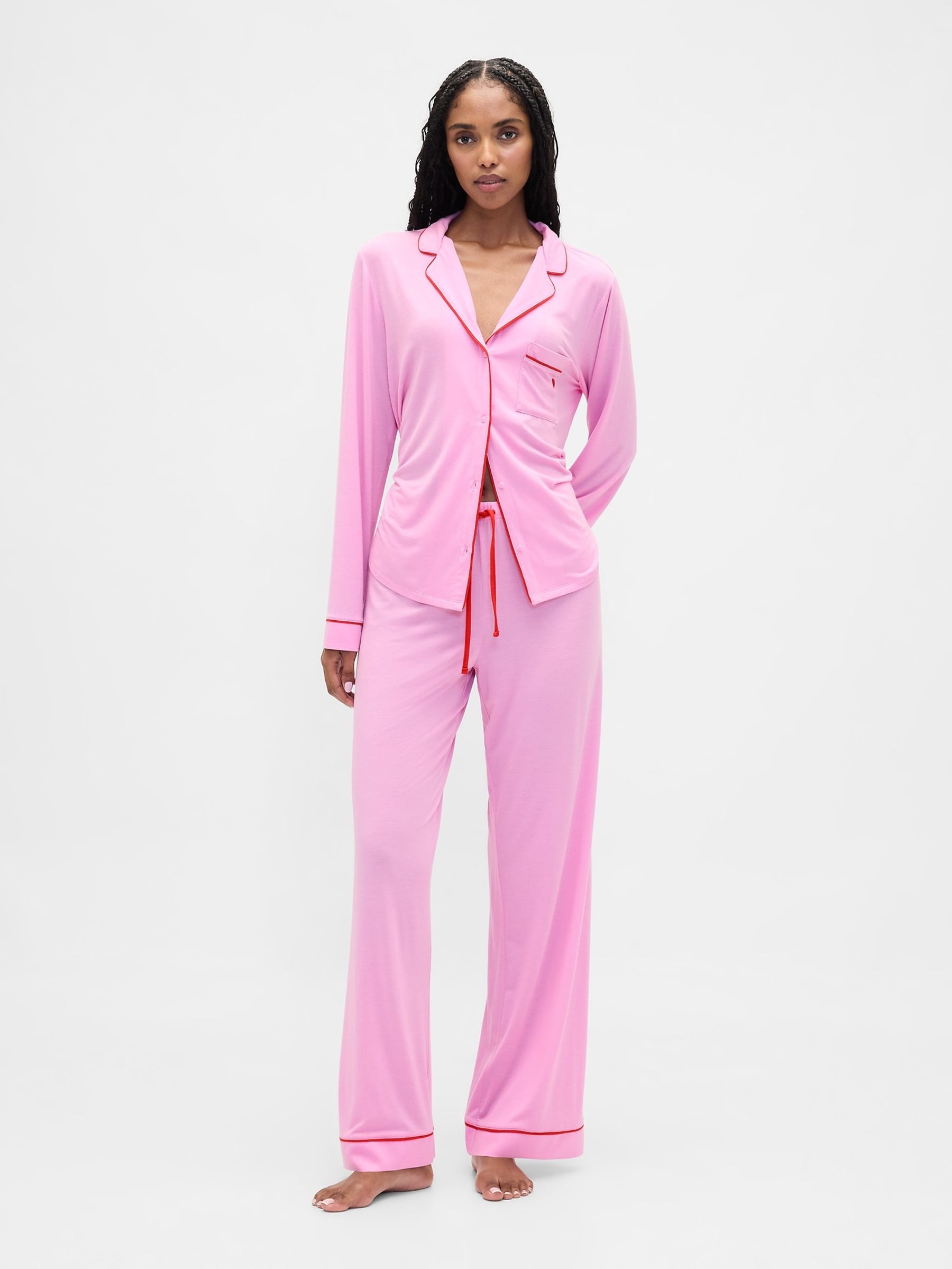 Pink Valentines Heart Modal Long Sleeve Pyjama Top - Image 3 of 3