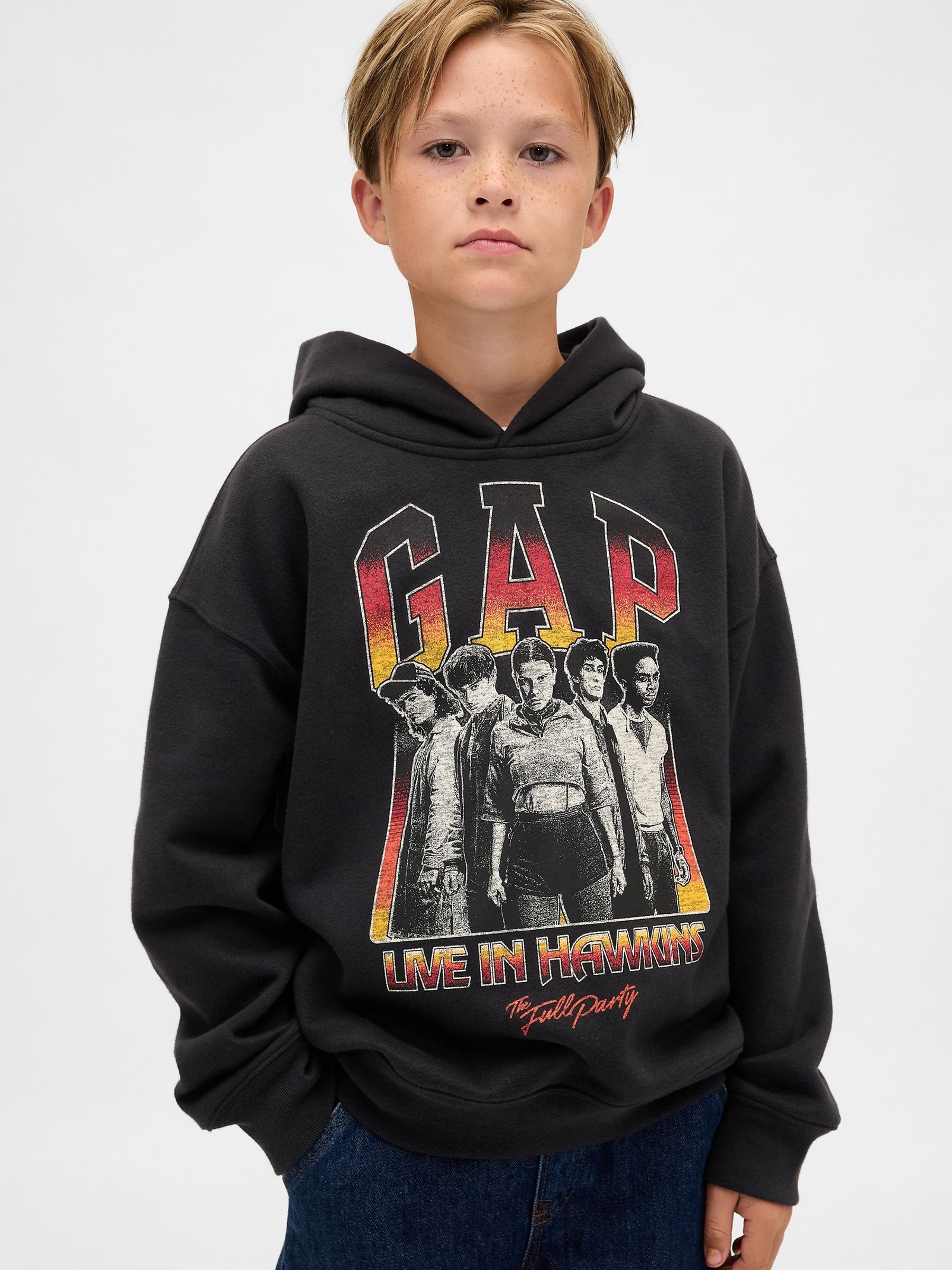 Black Stranger Things Vintage Soft Graphic Hoodie (4-13yrs) - Image 1 of 3