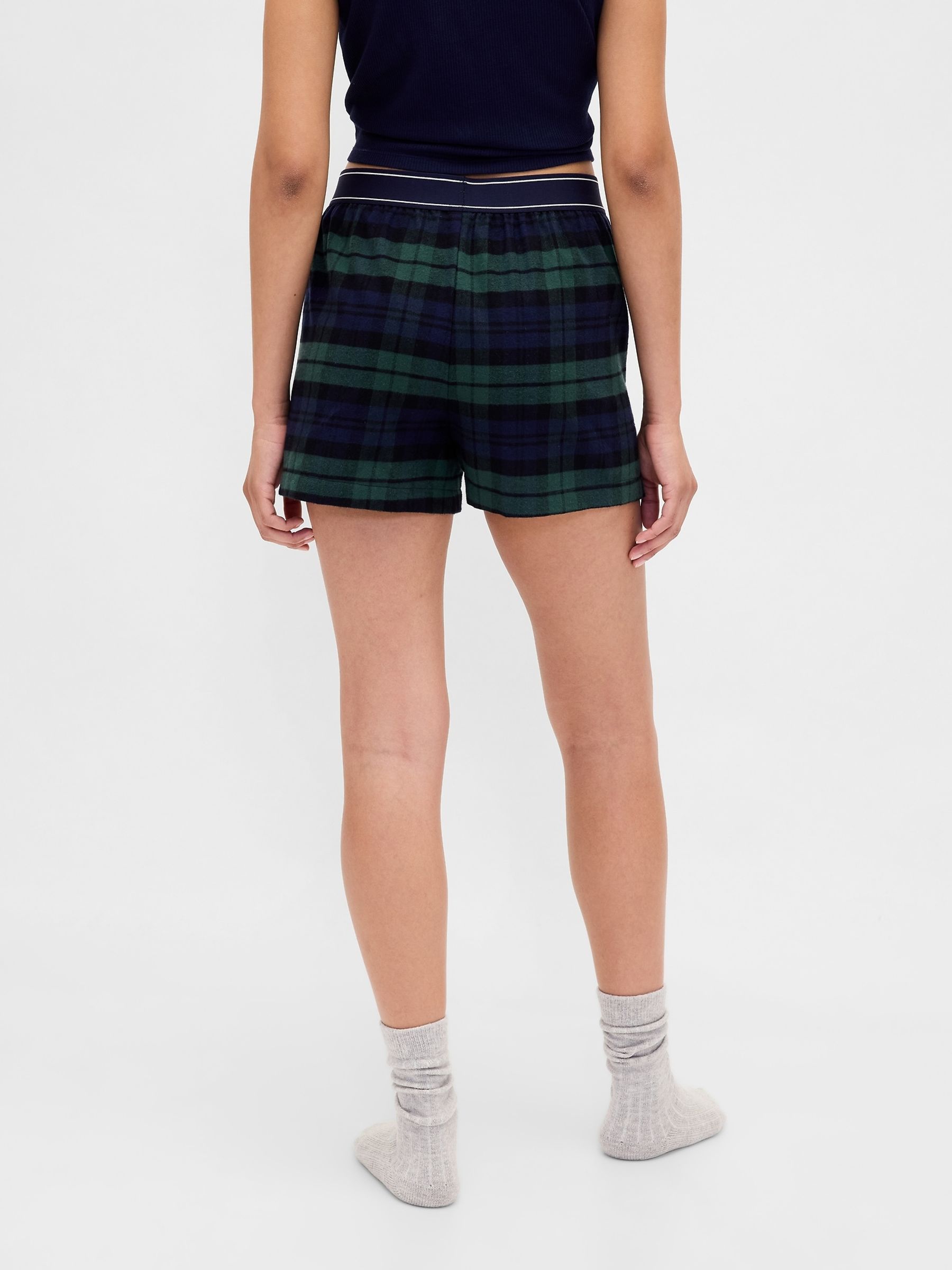 Green/Navy check Matching Family Logo Flannel Boxer Shorts - Image 2 of 4