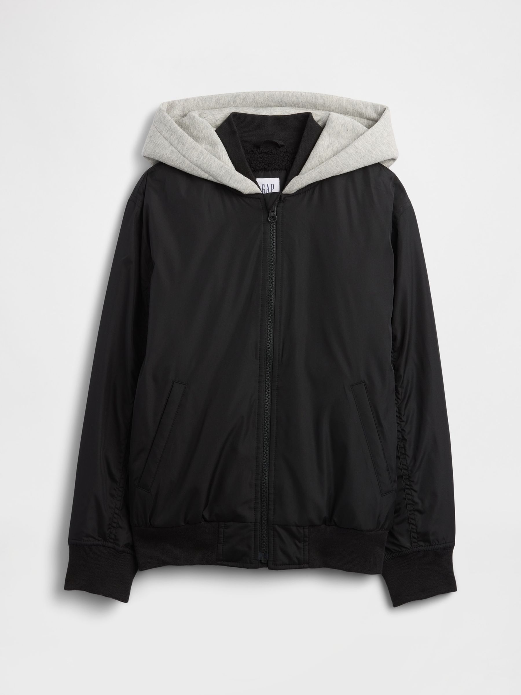 Black Hooded Bomber Jacket - Image 1 of 3