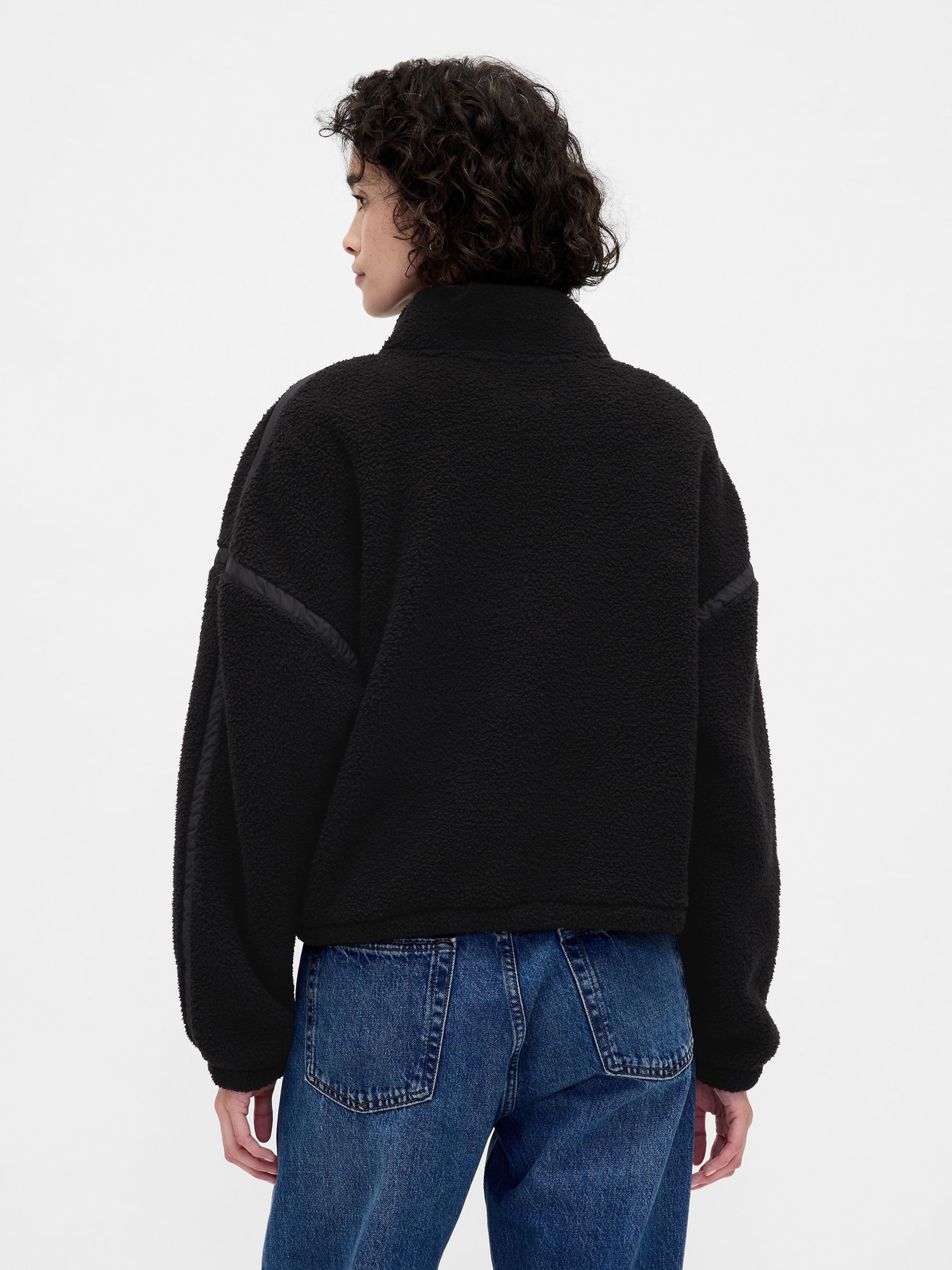 Black Oversized Cropped Half-Zip Sweatshirt - Image 2 of 4