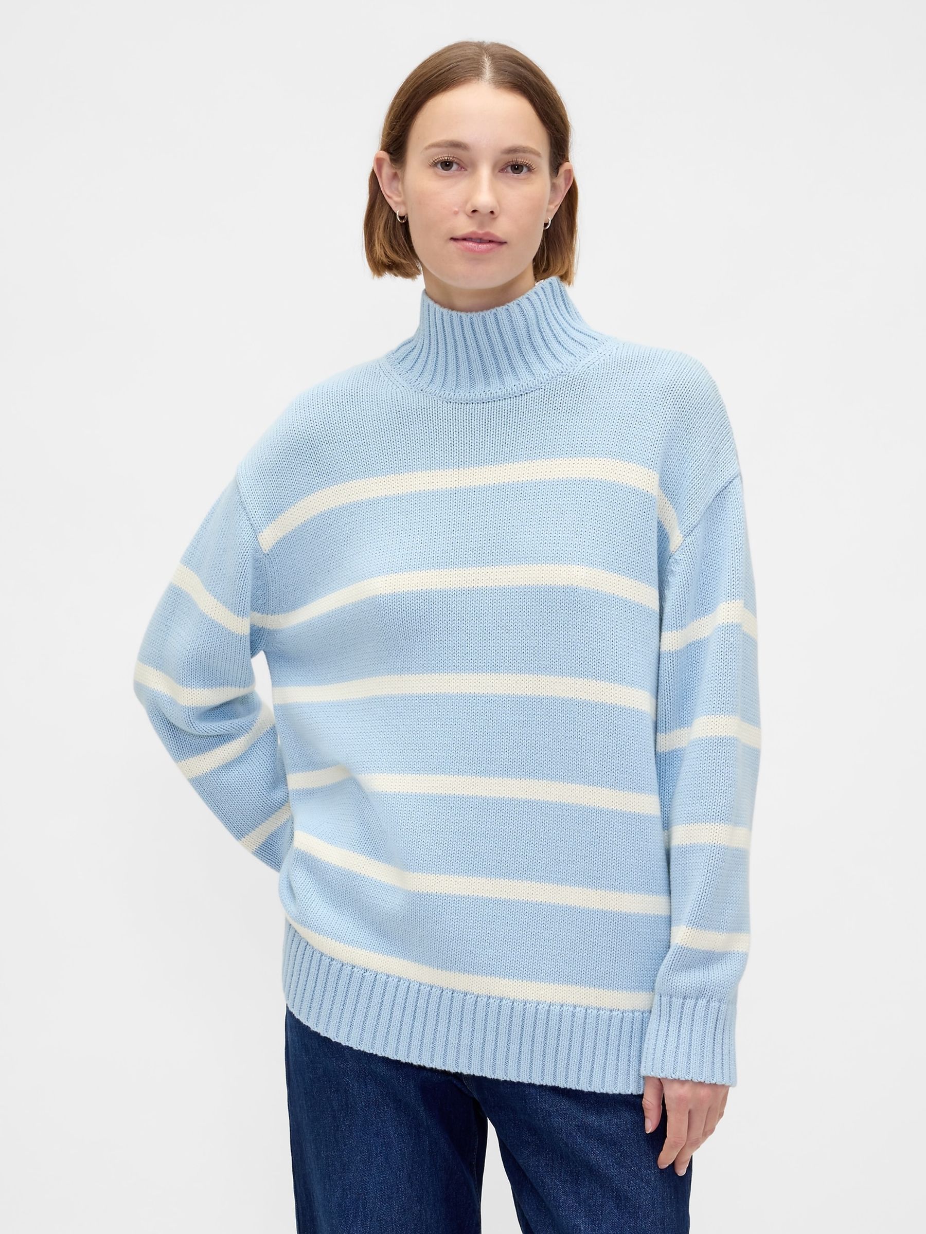 Blue Stripe Oversized Mock Neck Jumper - Image 1 of 4