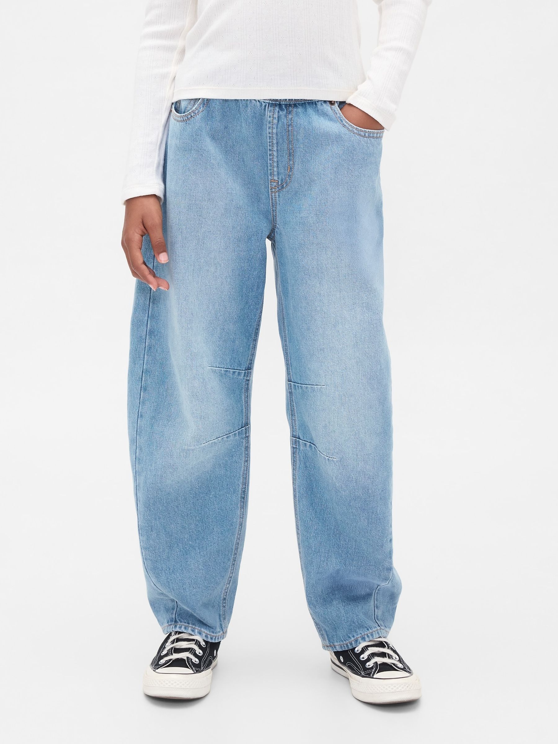 Blue High Waisted Easy Barrel Jeans (4-13yrs) - Image 1 of 6