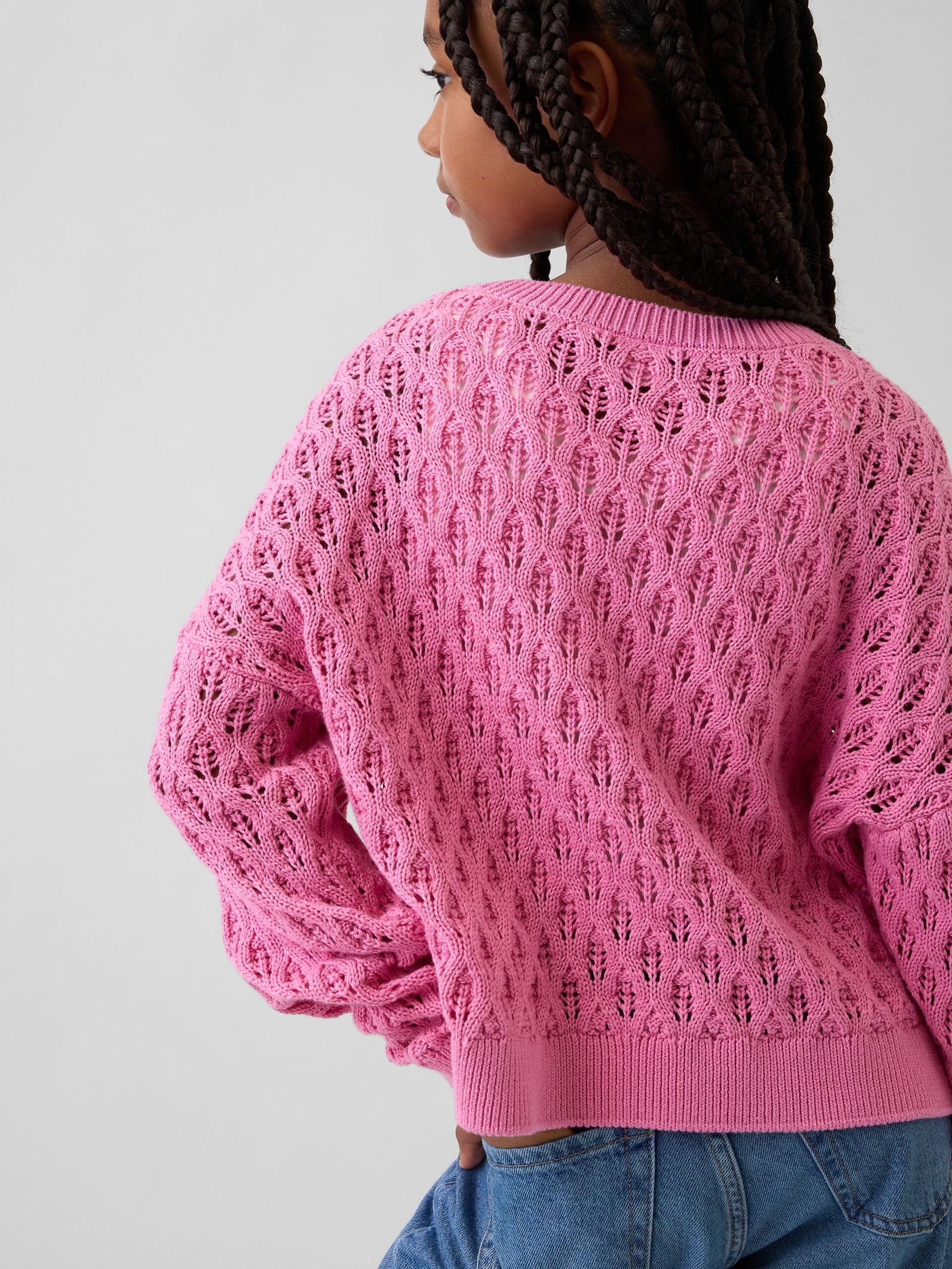 Pink Crochet Oversized Crew Neck Jumper - Image 2 of 5