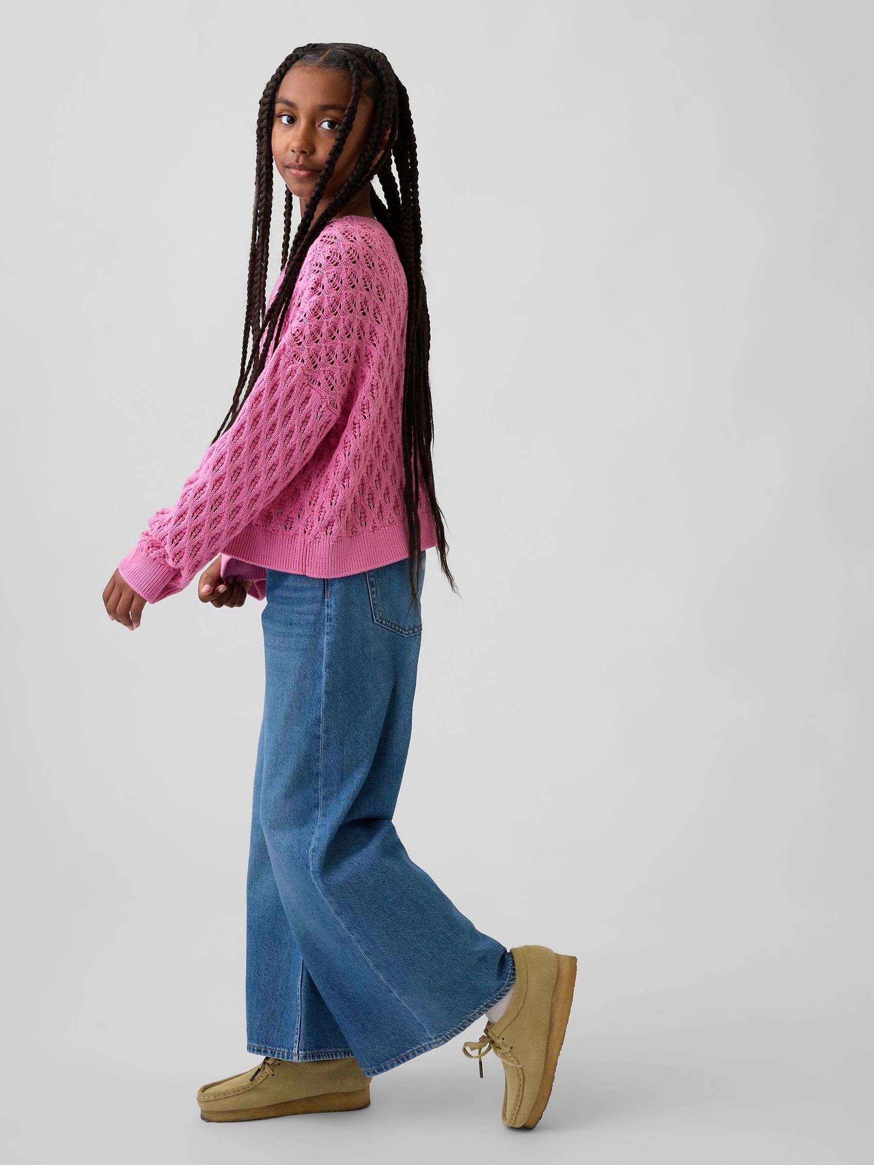 Pink Crochet Oversized Crew Neck Jumper - Image 3 of 5