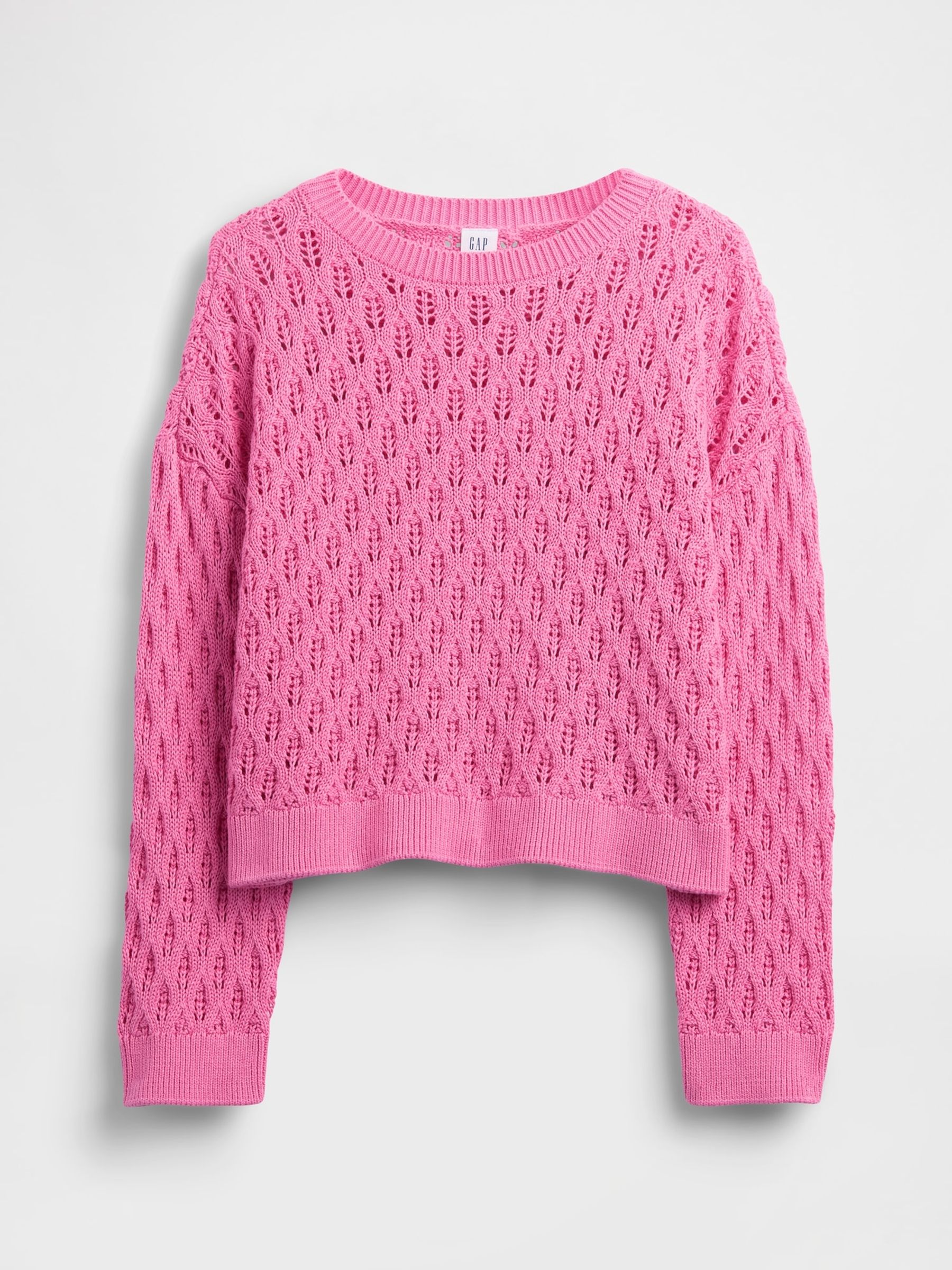 Pink Crochet Oversized Crew Neck Jumper - Image 4 of 5