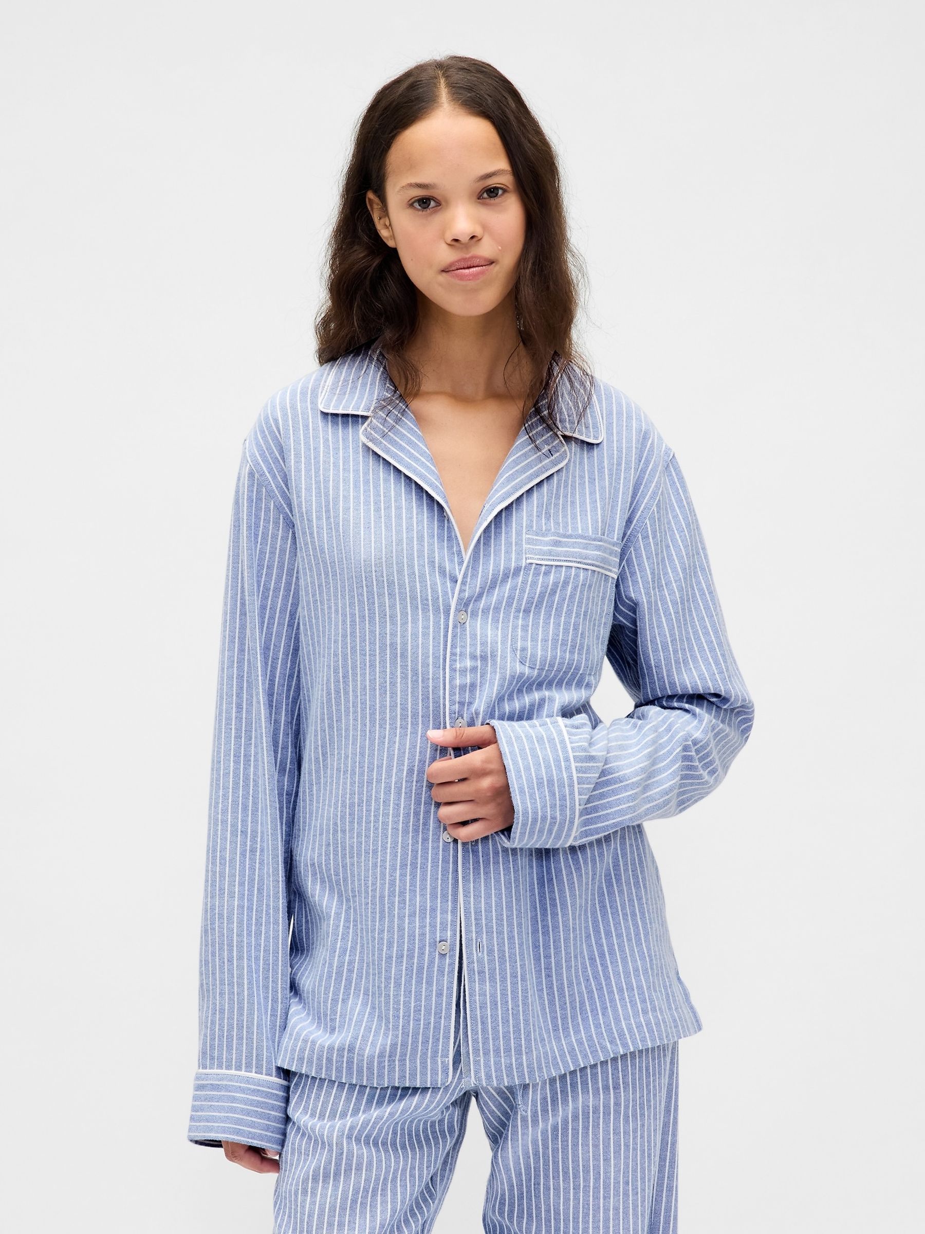 Blue Stripe Pyjama Top Matching Family Christmas - Image 1 of 3