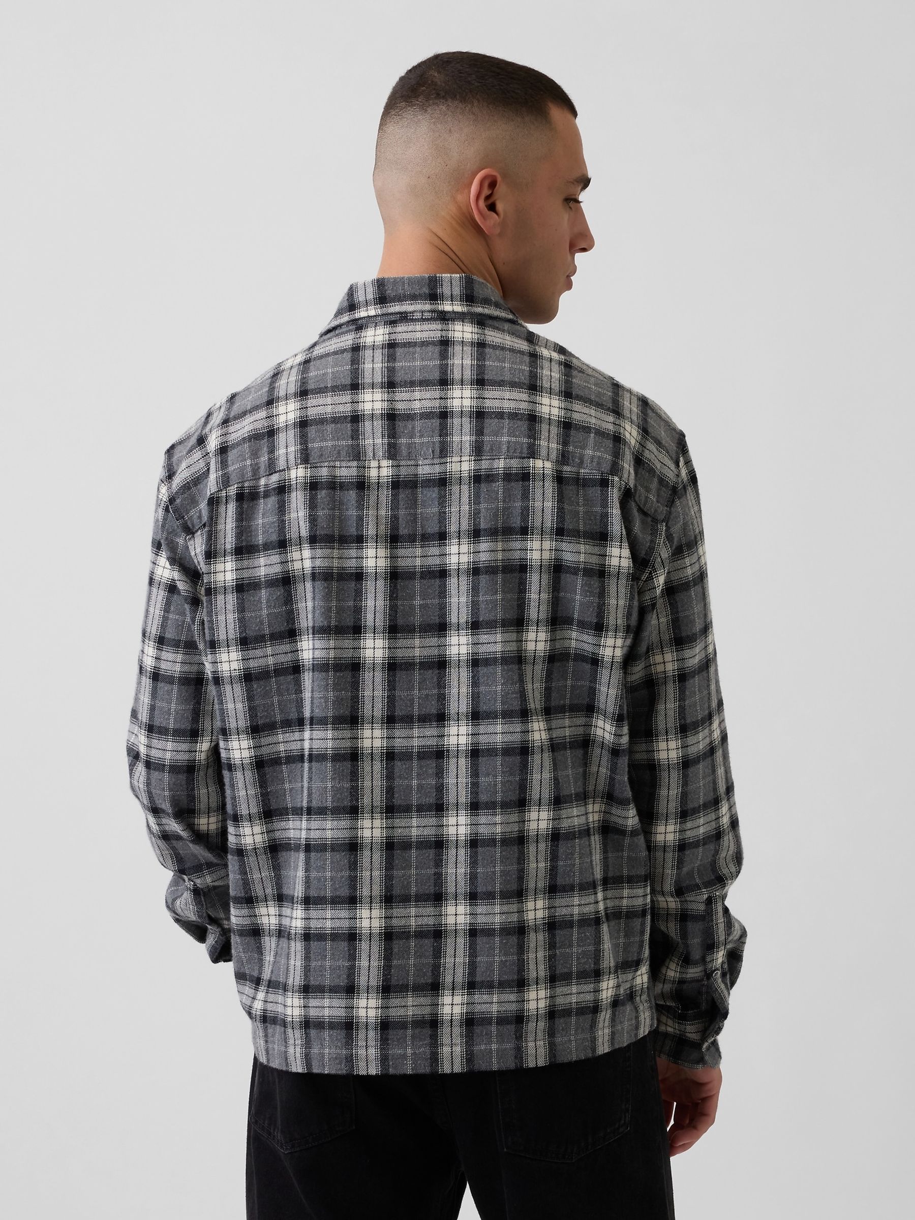 Grey Cotton Relaxed Flannel Shirt - Image 2 of 4