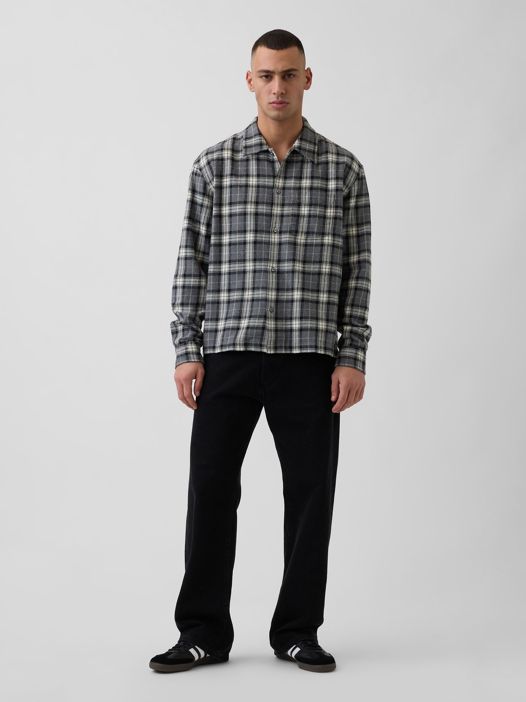 Grey Cotton Relaxed Flannel Shirt - Image 3 of 4