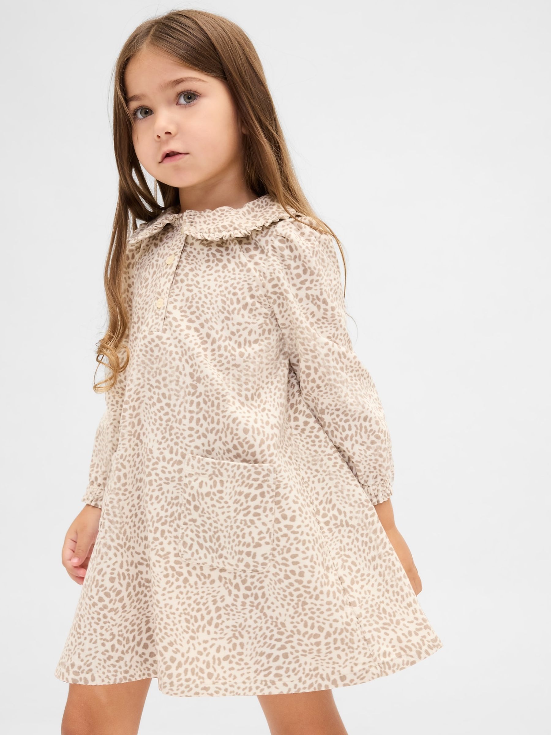 Animal Corduroy Ruffle Collar Dress - Image 1 of 4