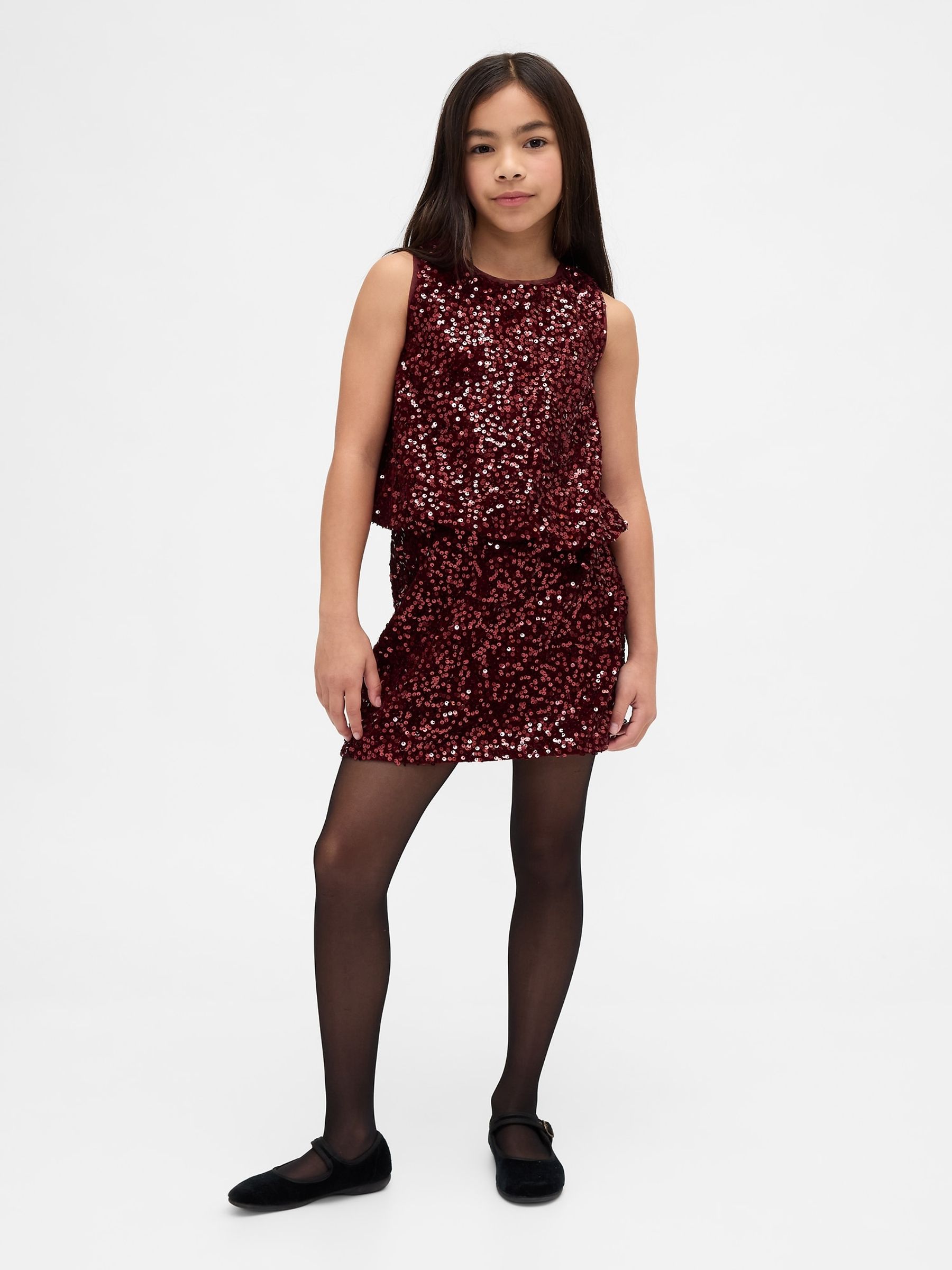 Burgundy Red Sequin Mini Skirt - Image 1 of 4