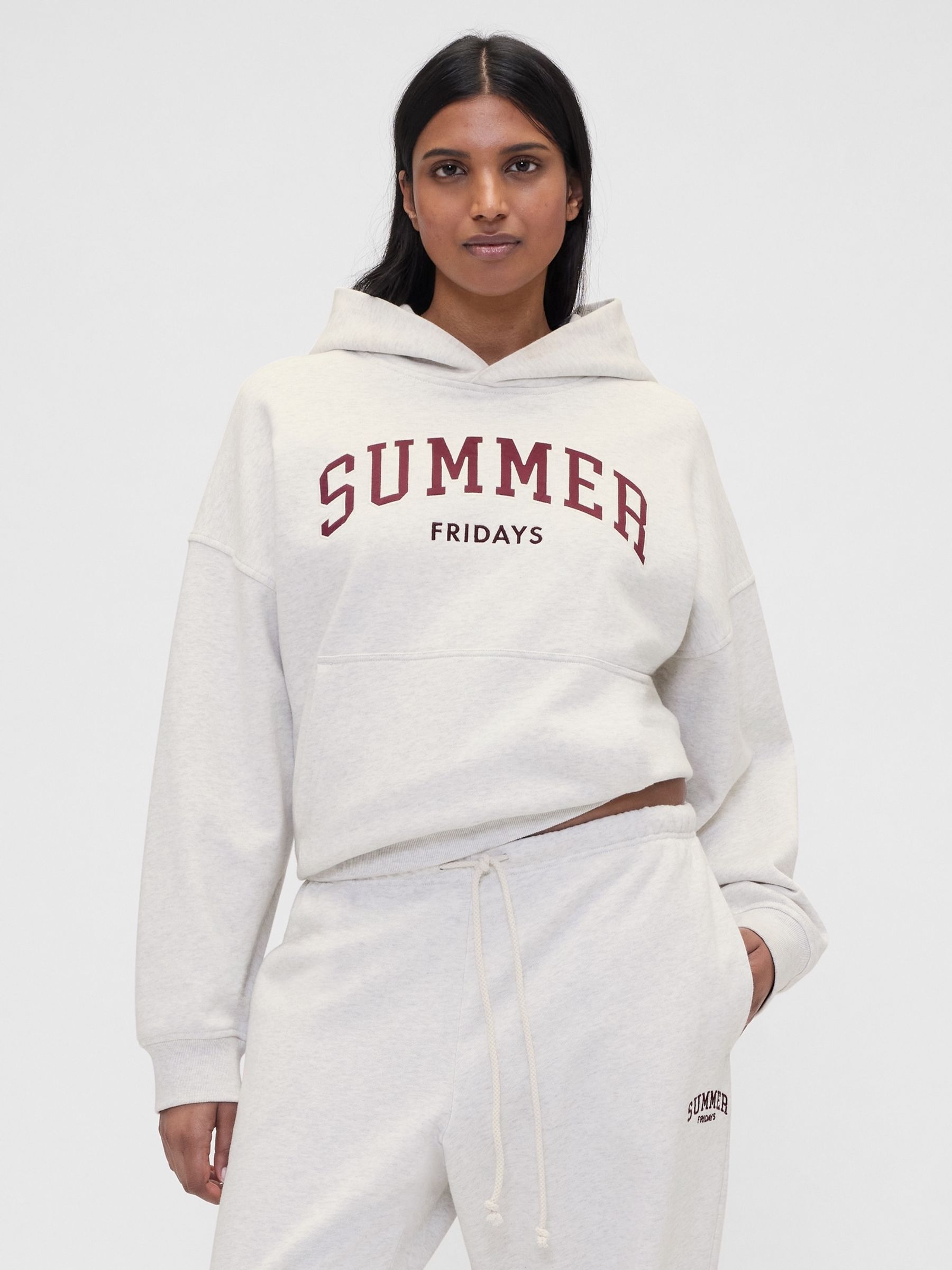 Gap X Summer Fridays Grey/Brown Heavyweight Oversized Logo Hoodie - Image 4 of 10